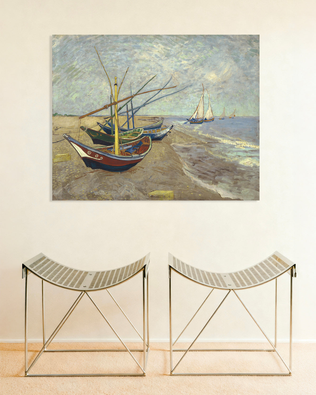Poster di Barche da pesca sulla spiaggia di Les Saintes-Maries-de-la-Mer (1888) di Vincent van Gogh