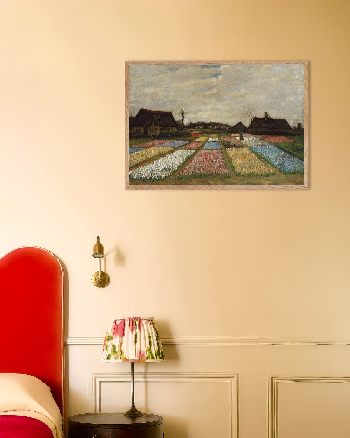 Poster di Aiuole fiorite in Olanda (ca. 1883) di Vincent van Gogh, con cornice in legno naturale