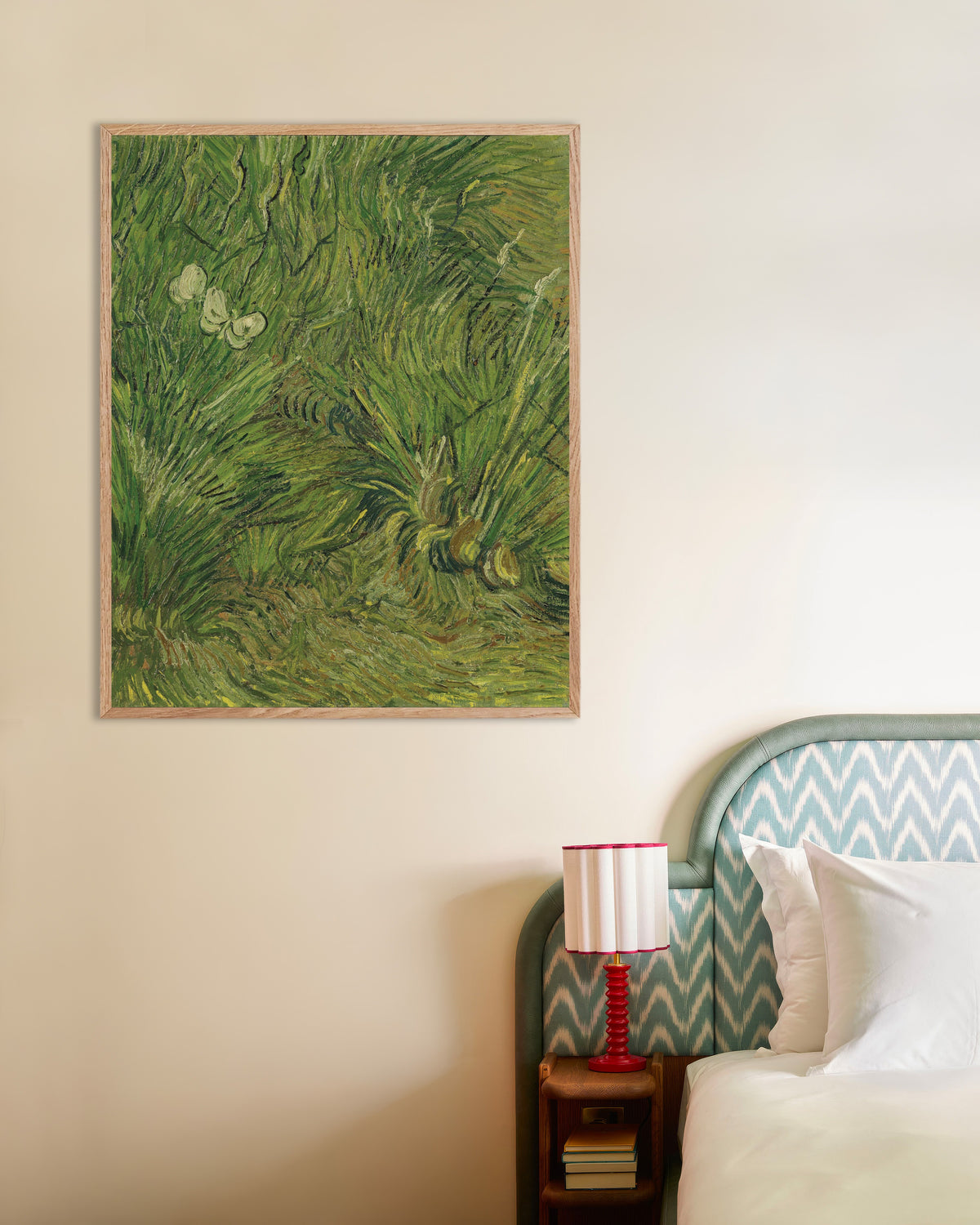 Poster di Giardino con farfalle (1889) di Vincent van Gogh, con cornice in legno naturale