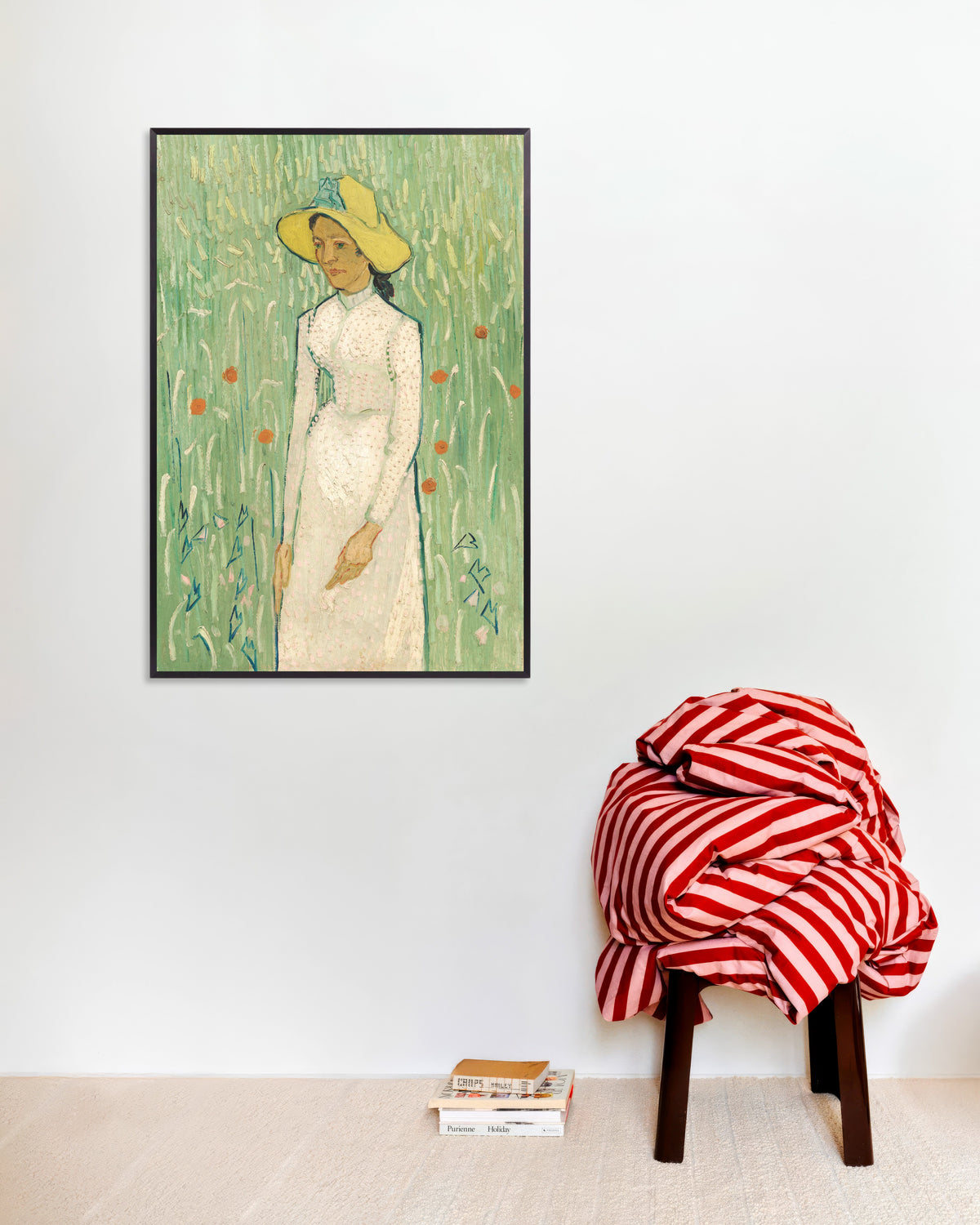 Poster di Ragazza in bianco (1890) di Vincent van Gogh, con cornice metallica