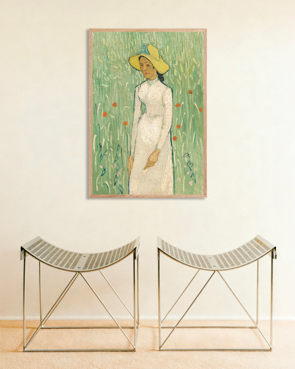 Poster di Ragazza in bianco (1890) di Vincent van Gogh, con cornice in legno naturale