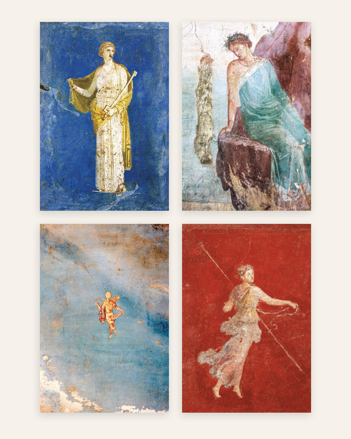 Poster affreschi romani, set da 4: Medea, Icaro, Psiche e menade, senza cornice