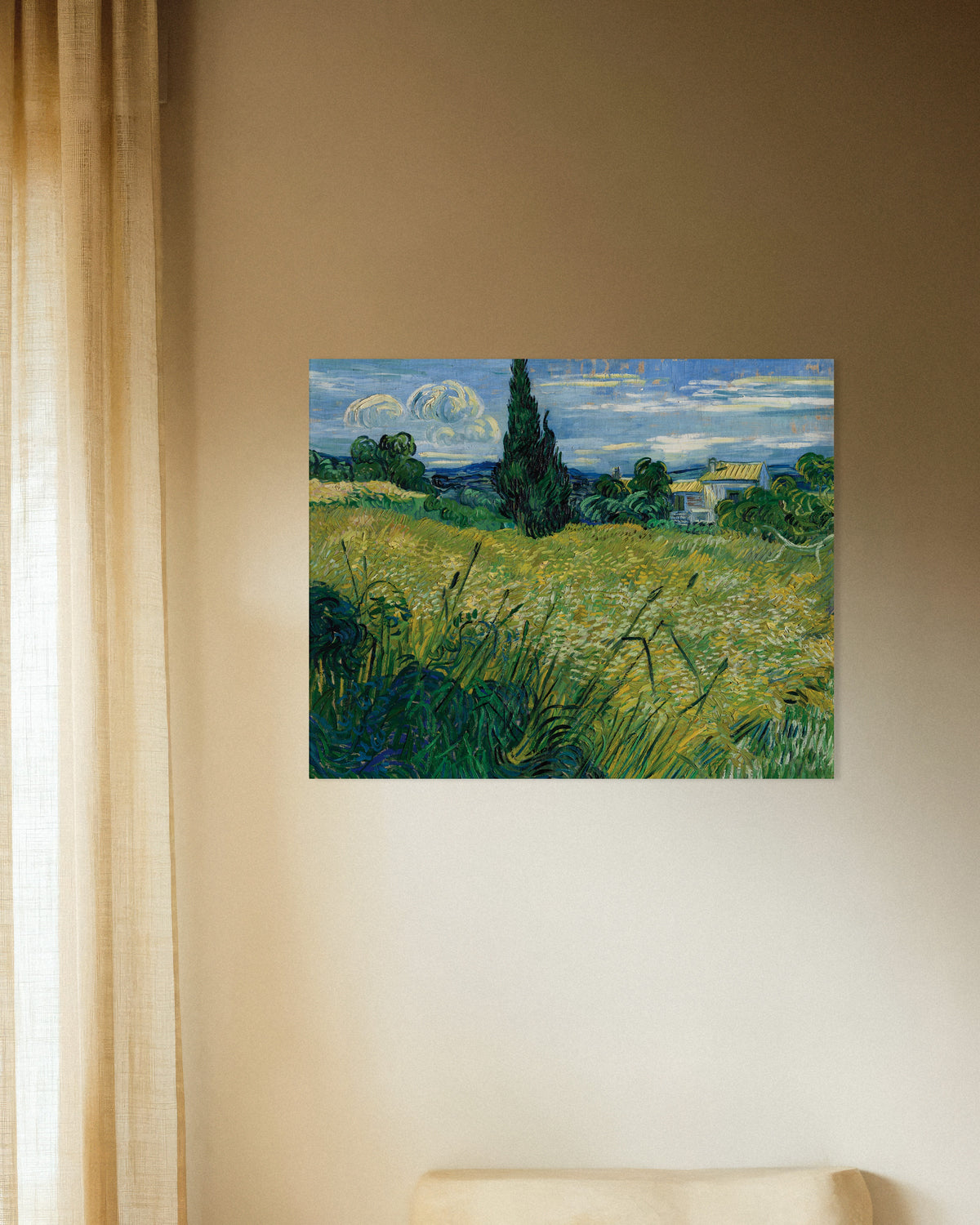 Poster di Campo di grano verde con cipresso (1889) di Vincent van Gogh