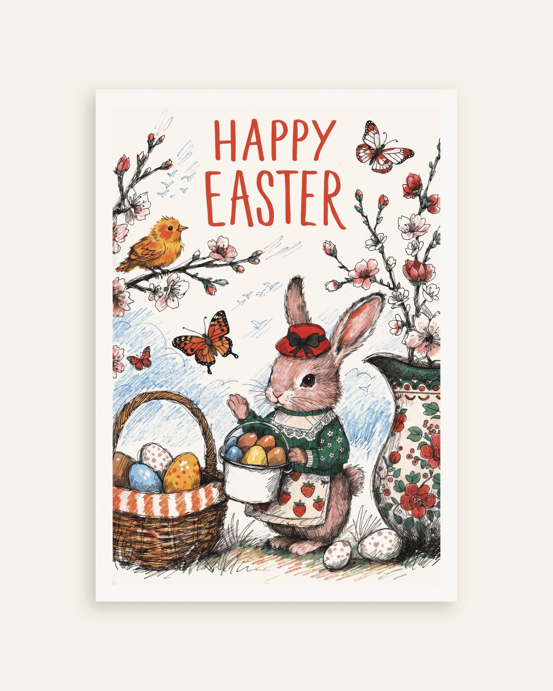 Poster of Happy Easter Bunny in Blossom Garden Poster, thumbnail