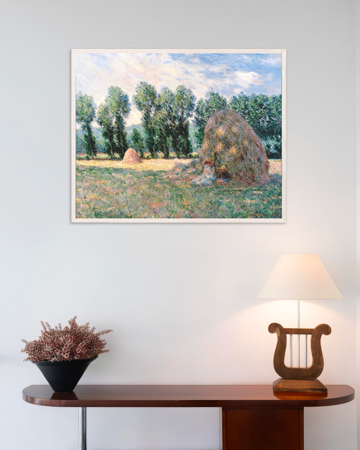 Poster Covoni (1885) di Claude Monet con cornice in legno bianco
