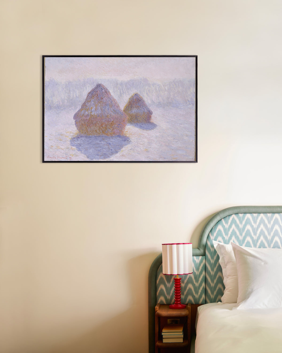 Poster Covoni, effetto di neve e sole (1891) di Claude Monet con cornice in metallo
