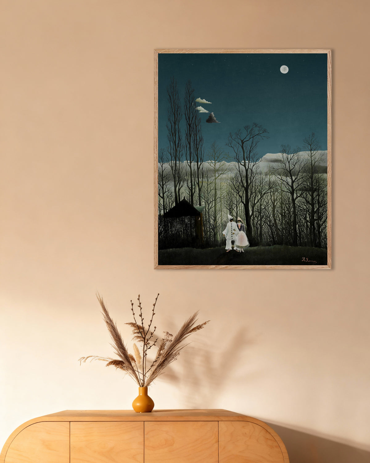 Poster Henri Rousseau - Una sera di carnevale (dettaglio), con cornice in legno naturale