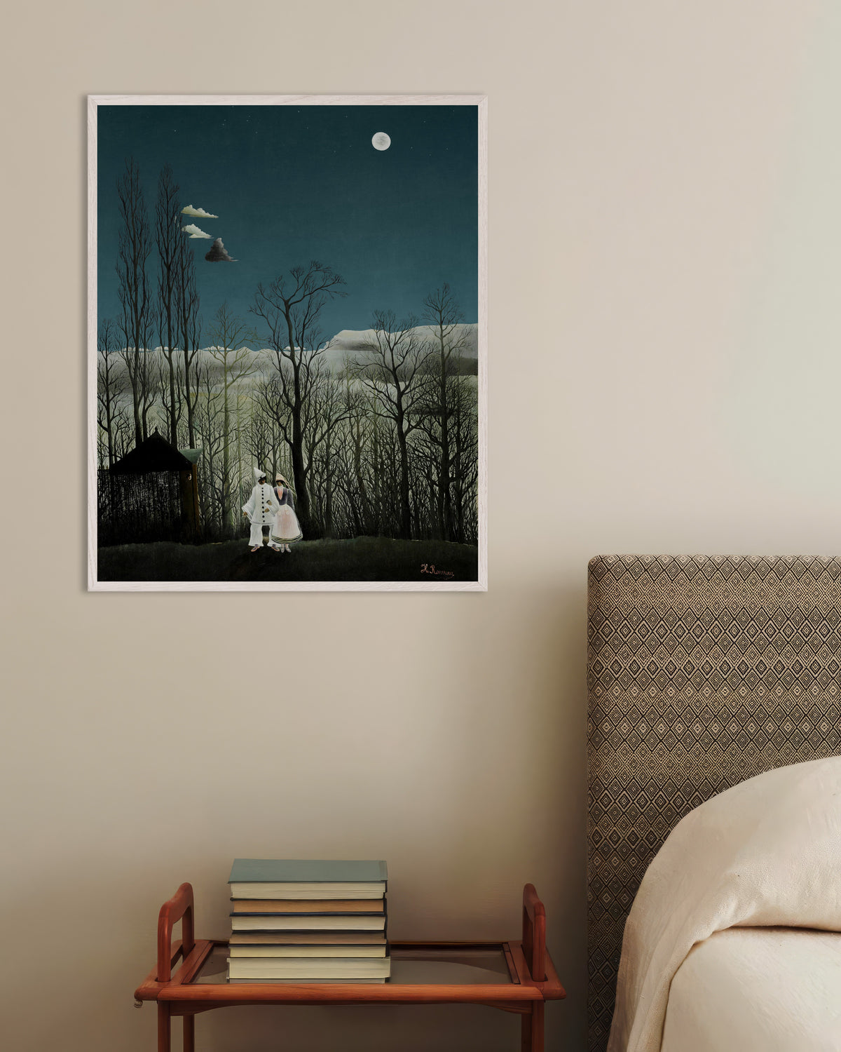 Poster Henri Rousseau - Una sera di carnevale (dettaglio), con cornice in legno bianco