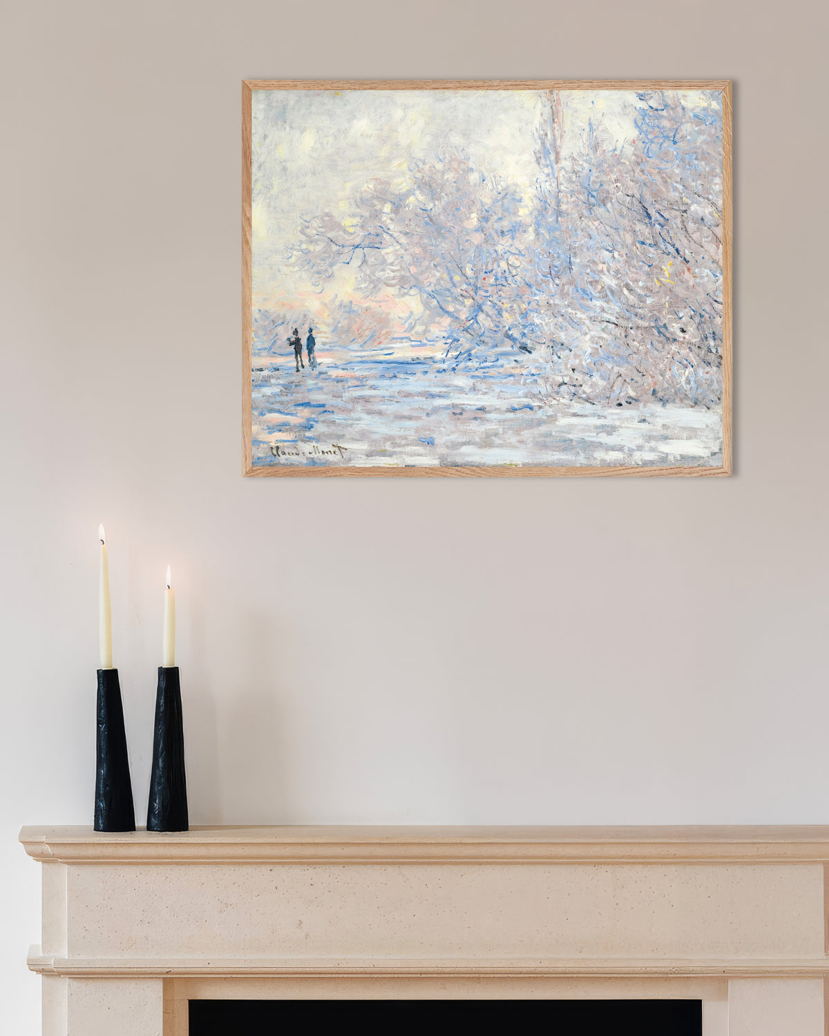 Poster Brina a Giverny (1885) di Claude Monet con cornice in legno naturale