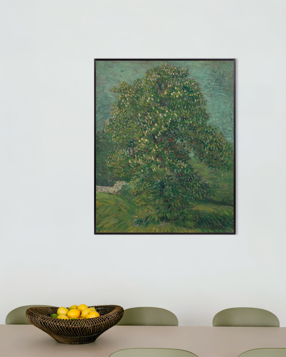 Poster di Ippocastano in fiore (1887) di Vincent van Gogh, con cornice metallica