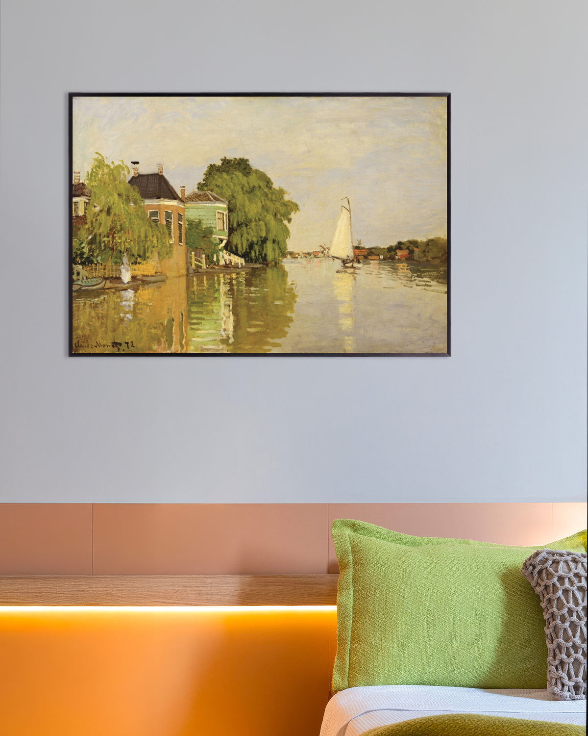 Poster Case sull'Achterzaan (1871) di Claude Monet con cornice in metallo