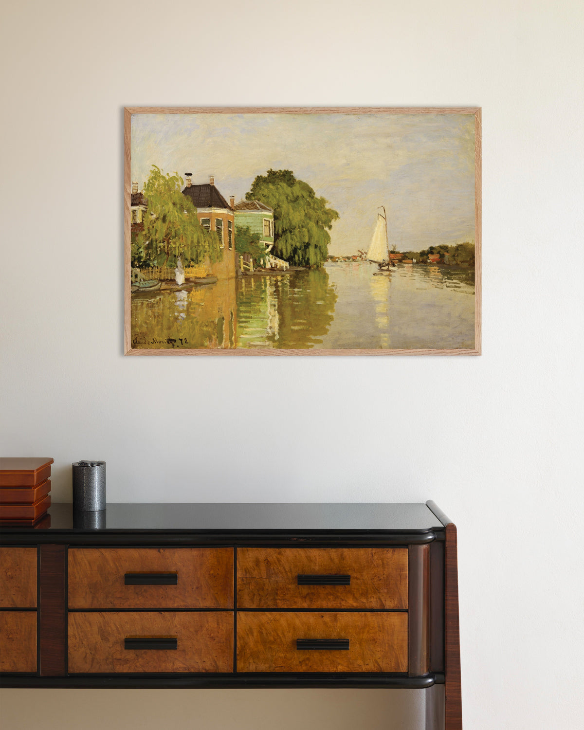 Poster Case sull'Achterzaan (1871) di Claude Monet con cornice in legno naturale