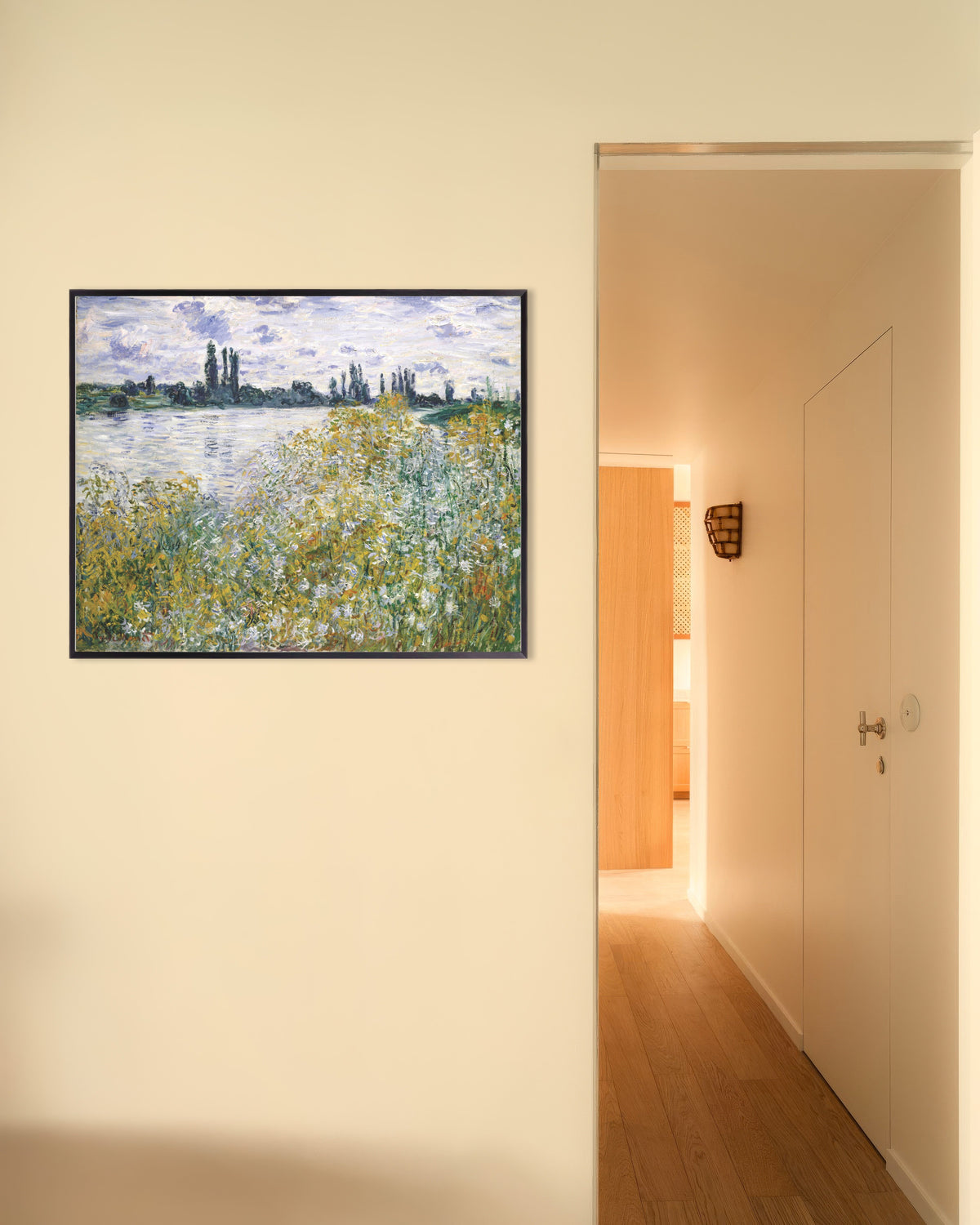 Poster L'Île aux Fleurs vicino a Vétheuil (1880) di Claude Monet con cornice in metallo