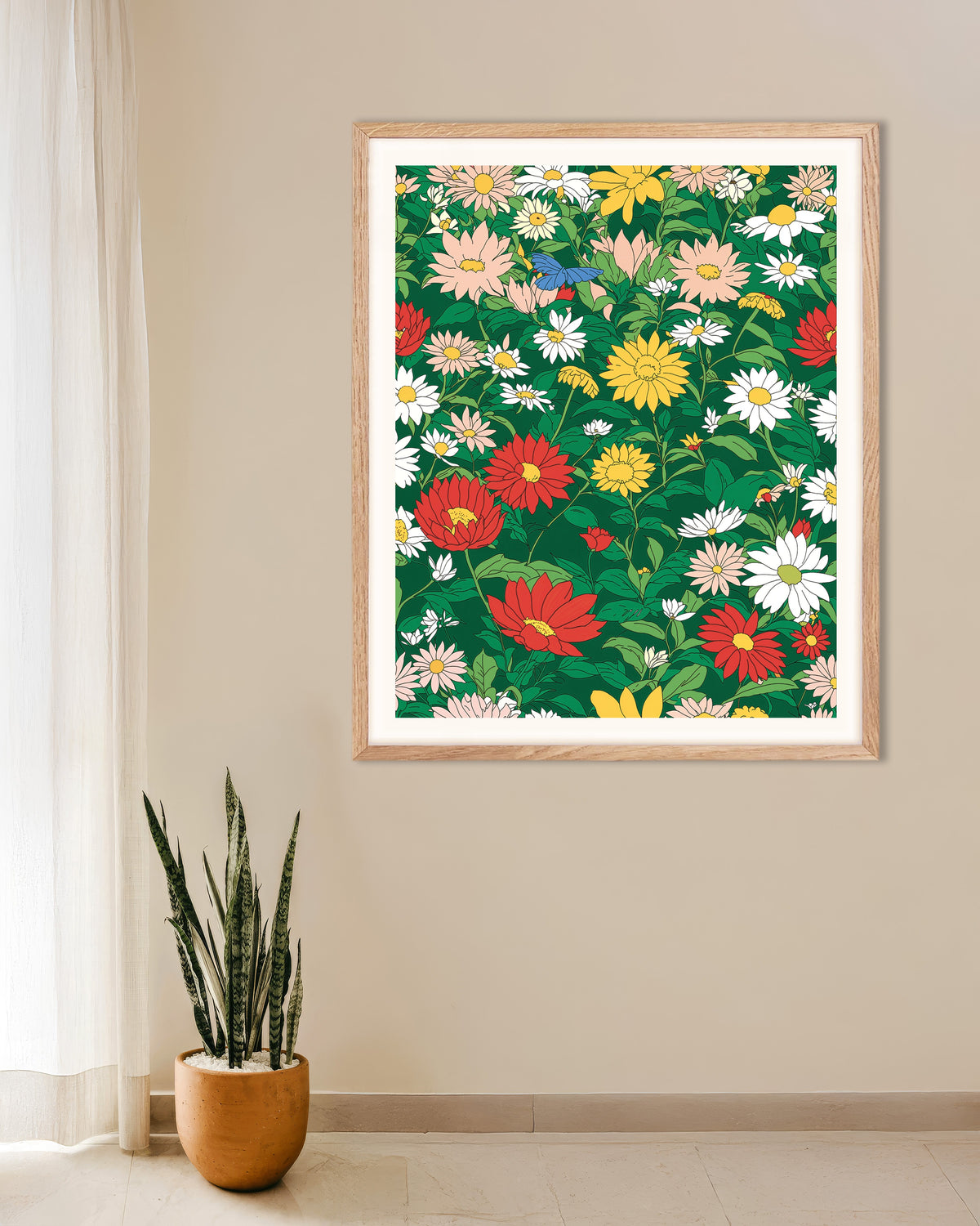 Poster di Studio di animazione giapponese, fiori, poster con cornice in legno naturale