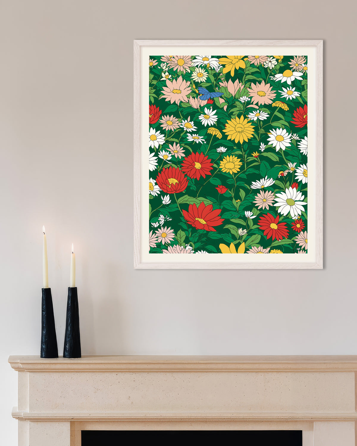 Poster di Studio di animazione giapponese, fiori, poster con cornice in legno bianco