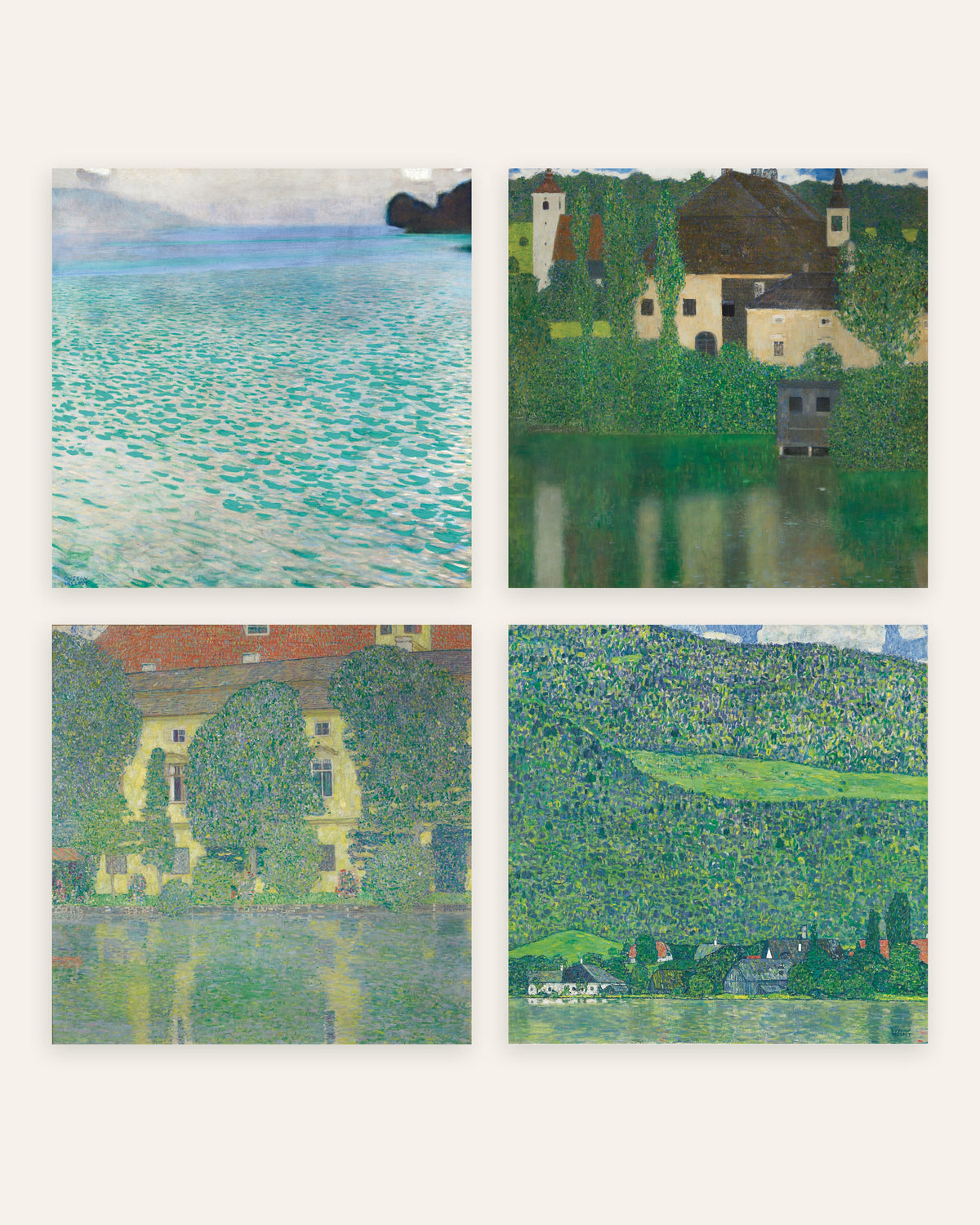 Poster Klimt, set da 4: l’Attersee, il castello di Kammer e Litzlberg, senza cornice