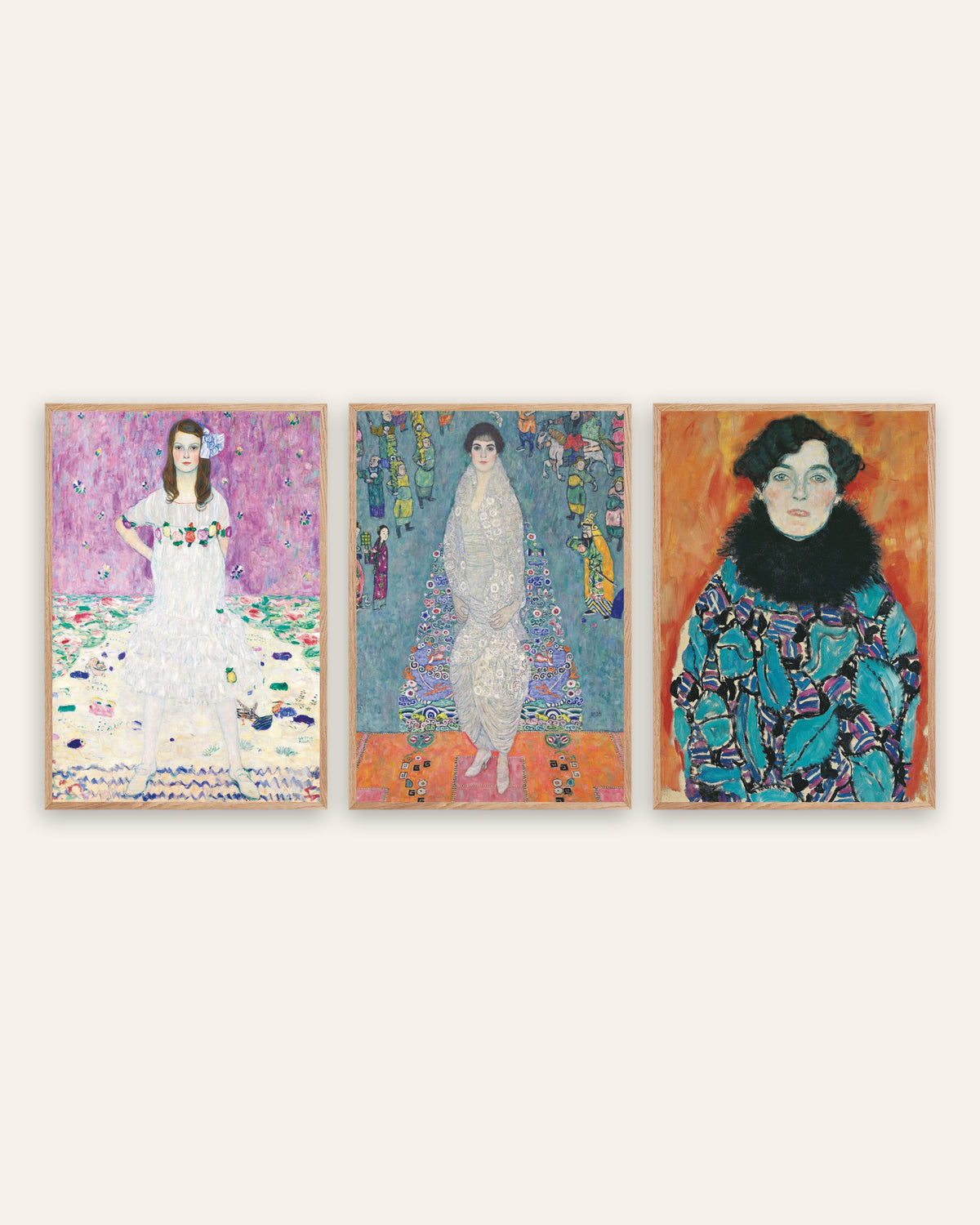 Poster Klimt, set da 3 ritratti: Mäda Primavesi, Elisabeth Lederer e Johanna Staude, con cornici in rovere naturale