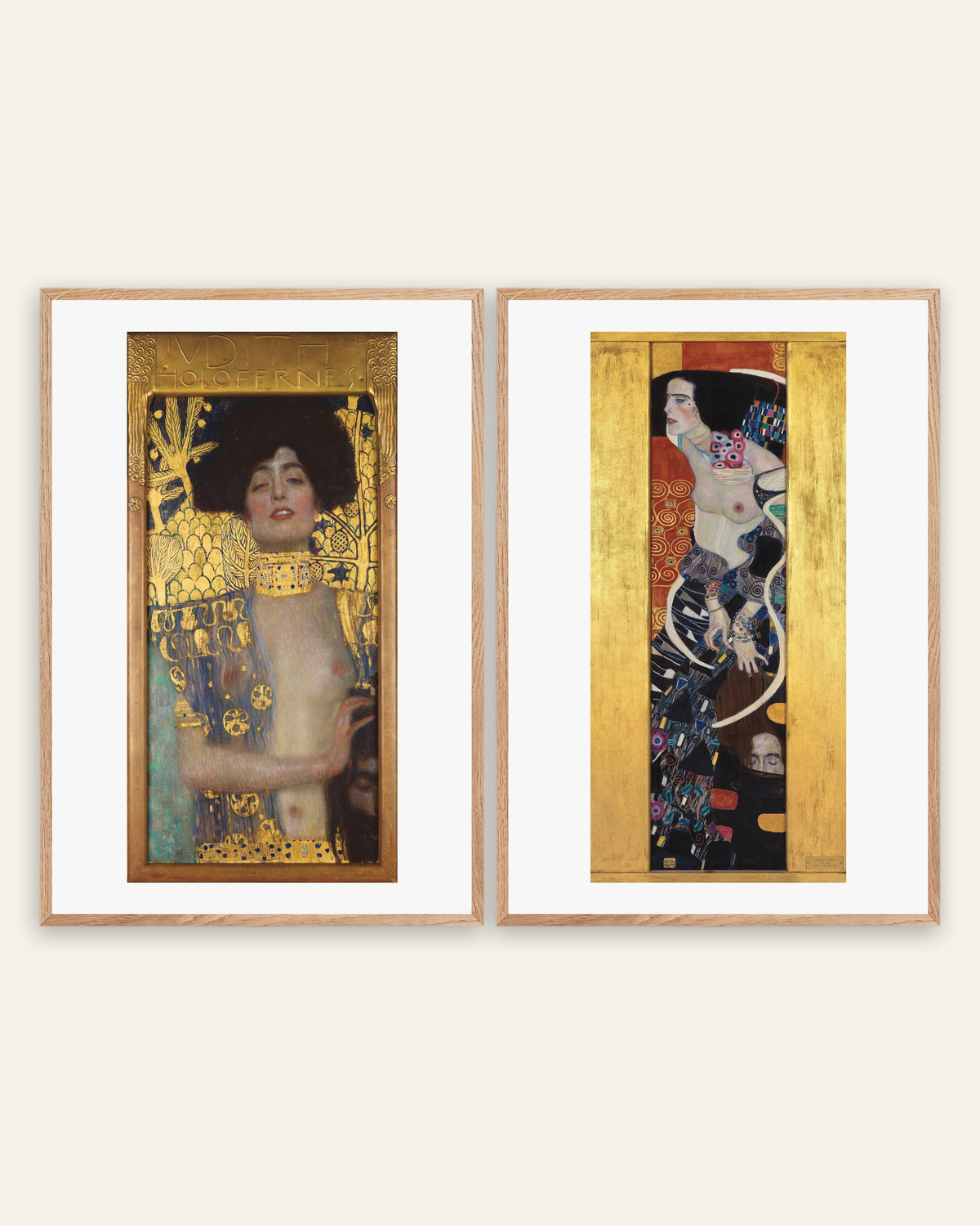 Poster Klimt, set da 2: Giuditta I e Giuditta II, con cornici in rovere naturale