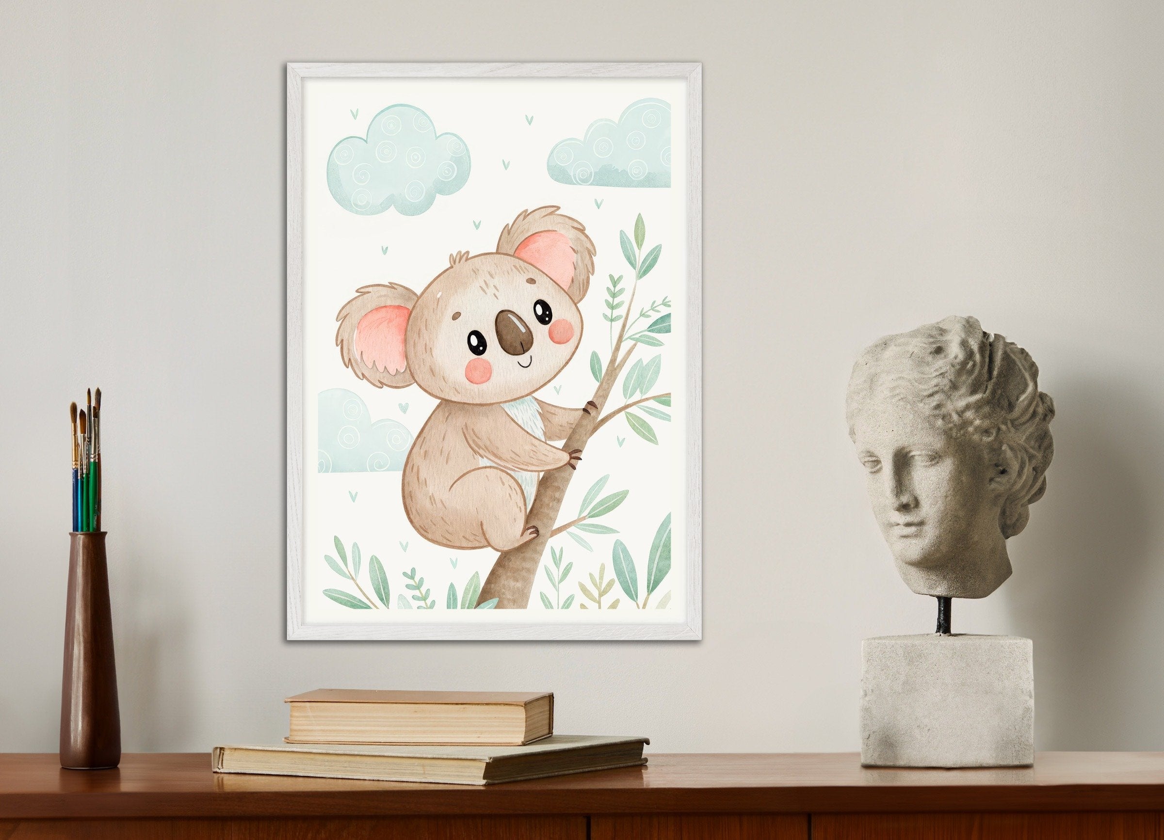 Poster of Koala Poster, with white wooden frame