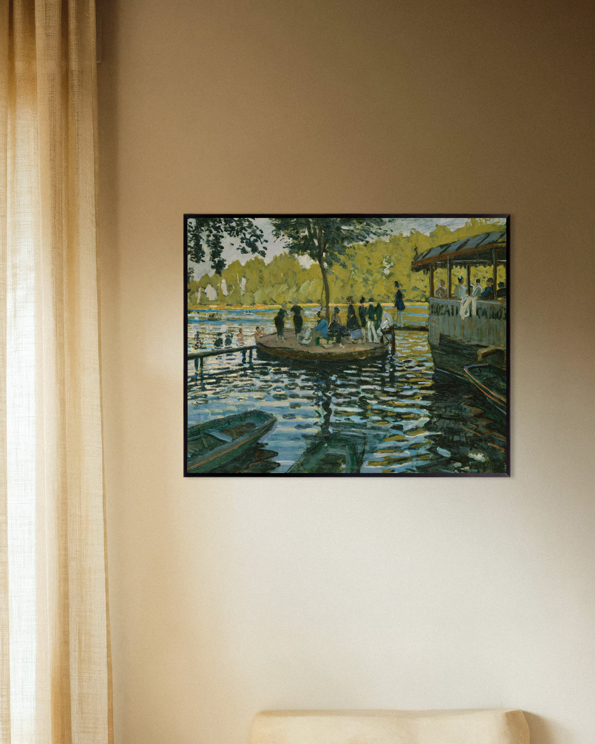 Poster La Grenouillère (1869) di Claude Monet con cornice in metallo