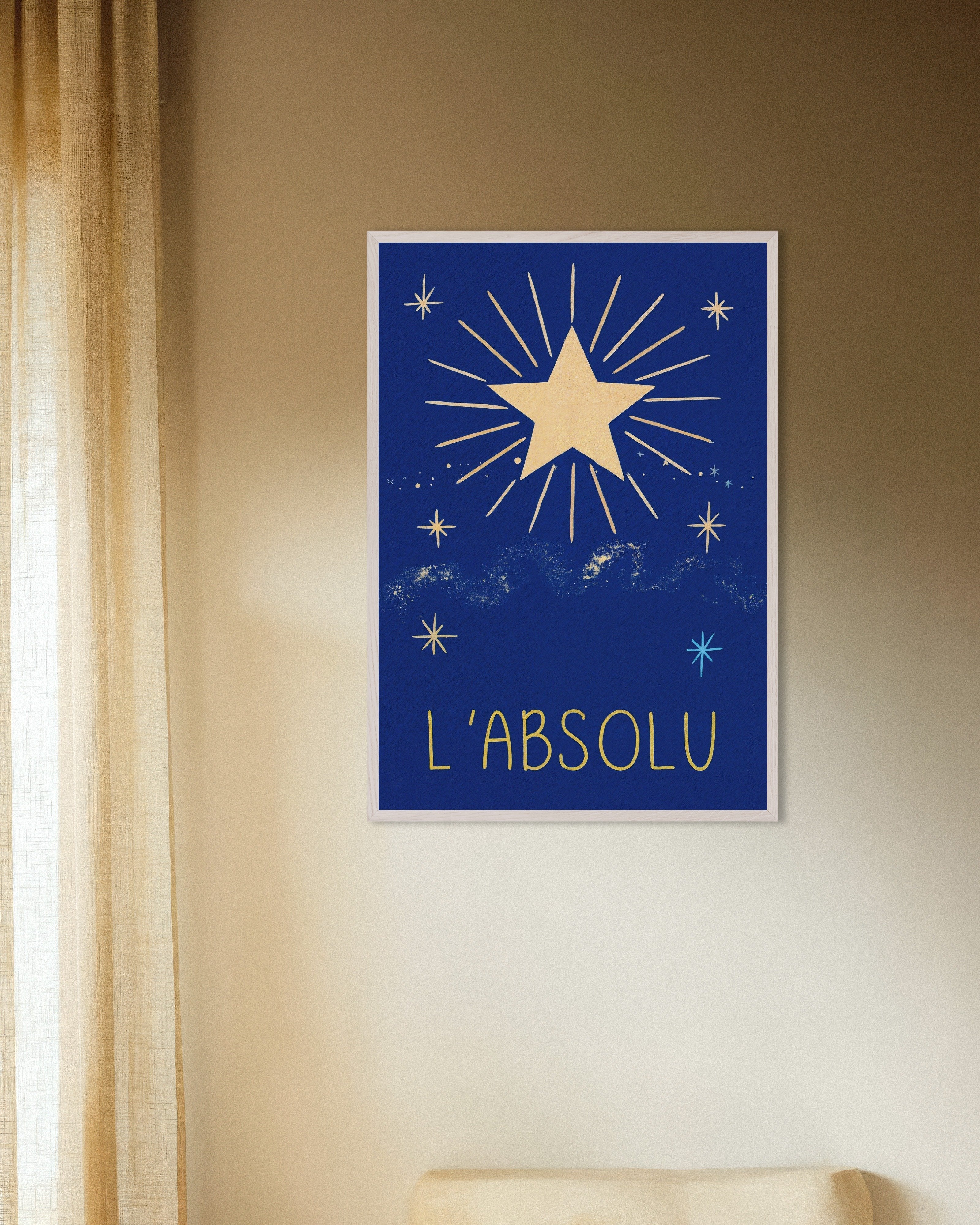 Poster of L'Absolu - Celestial French Typography Poster, with white wooden frame