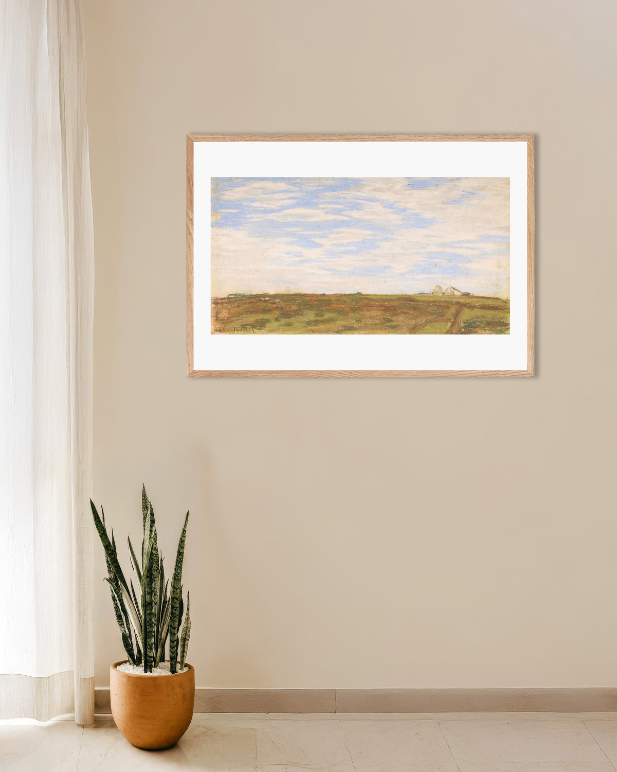 Poster Paesaggio (1864–1866) di Claude Monet con cornice in legno naturale
