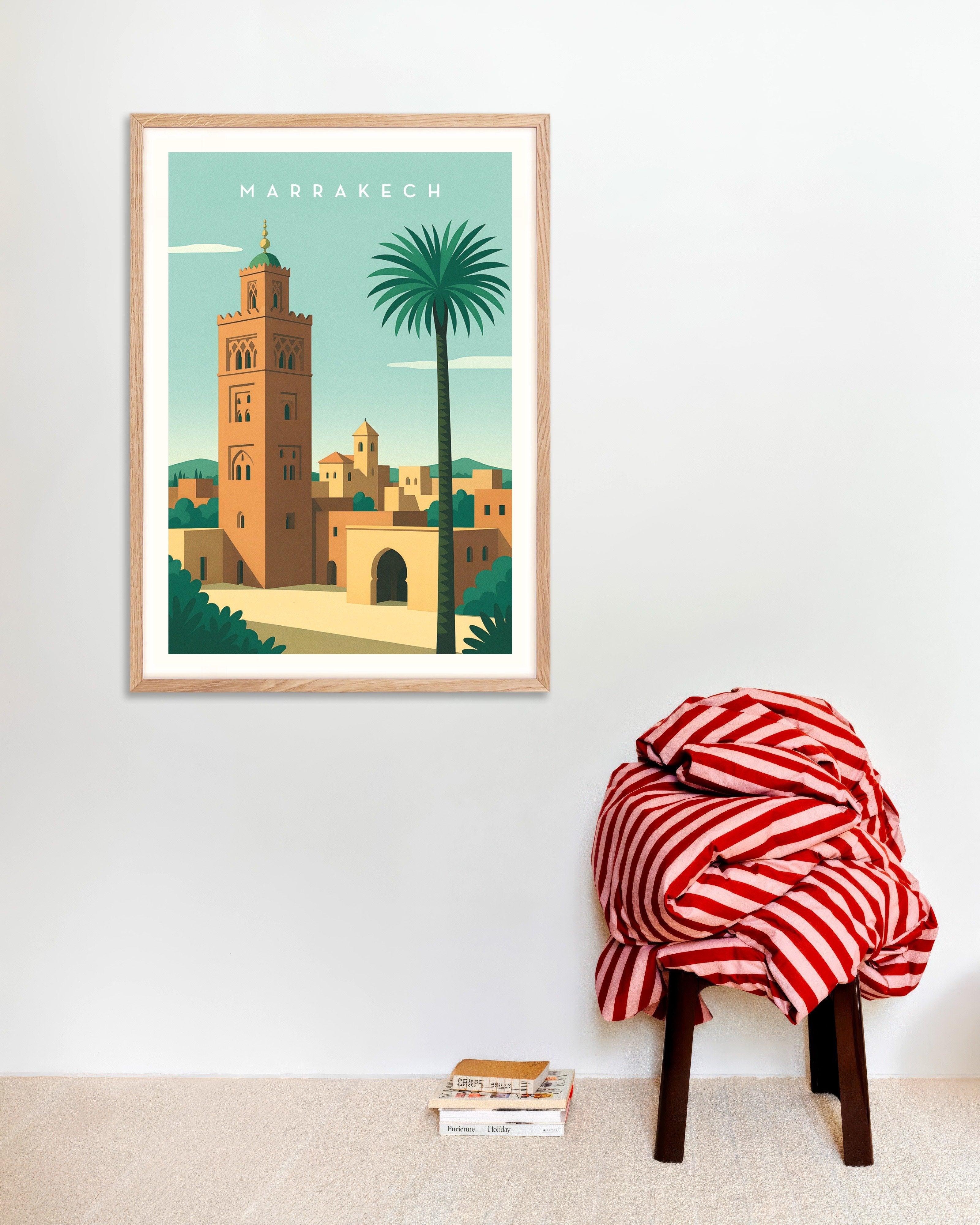 Poster of Marrakech Wall Art Print, with natural wooden frame