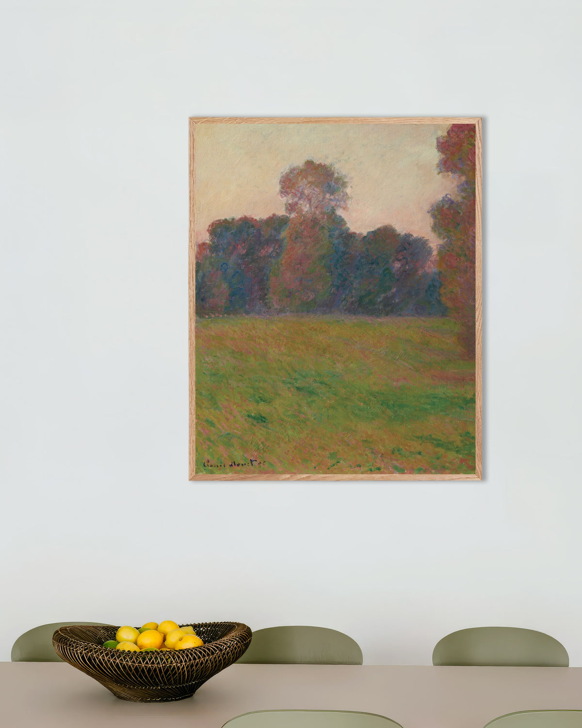 Poster Prato a Giverny (1886) di Claude Monet con cornice in legno naturale