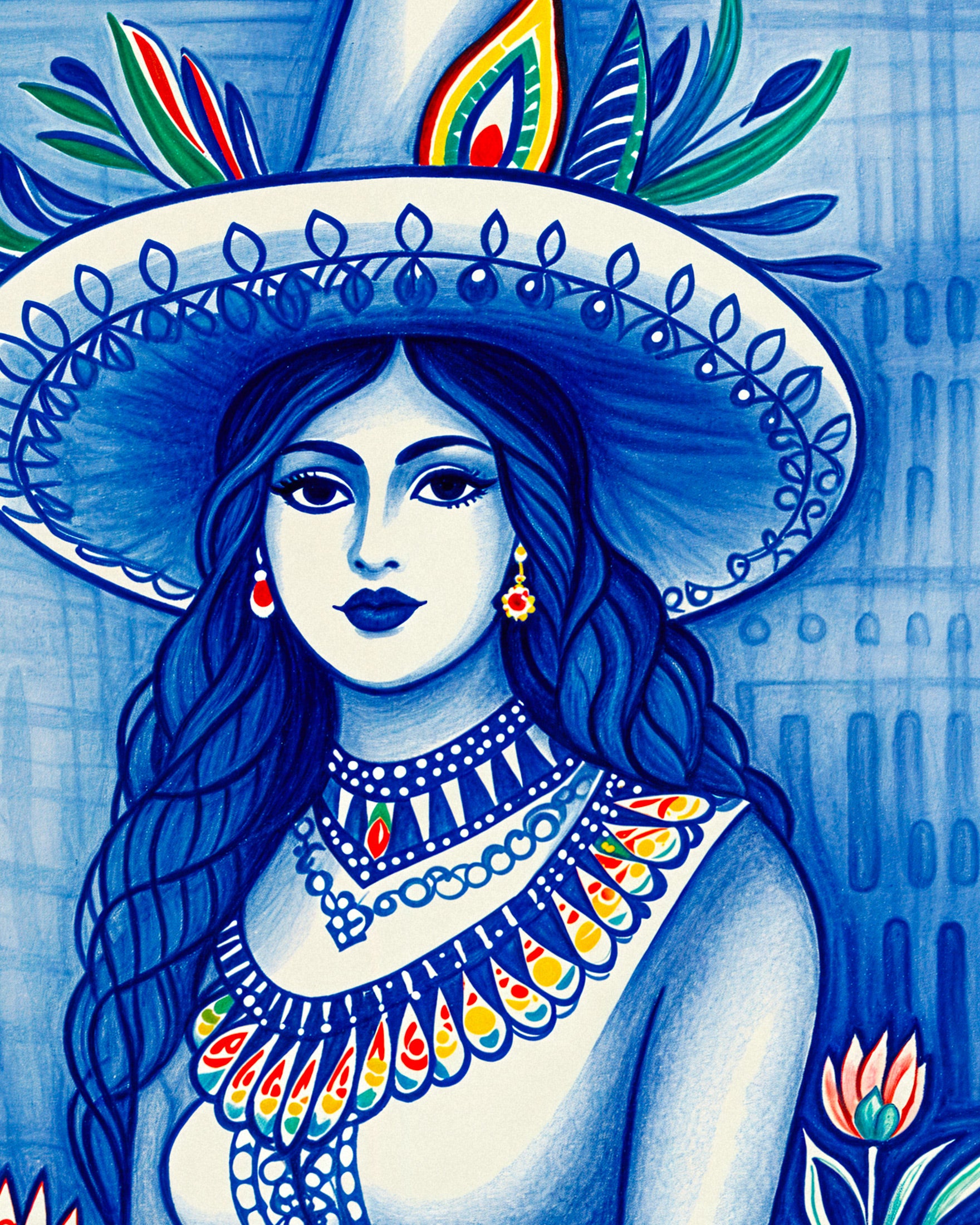 Arte messicana, folklore, ritratto di donne - Poster