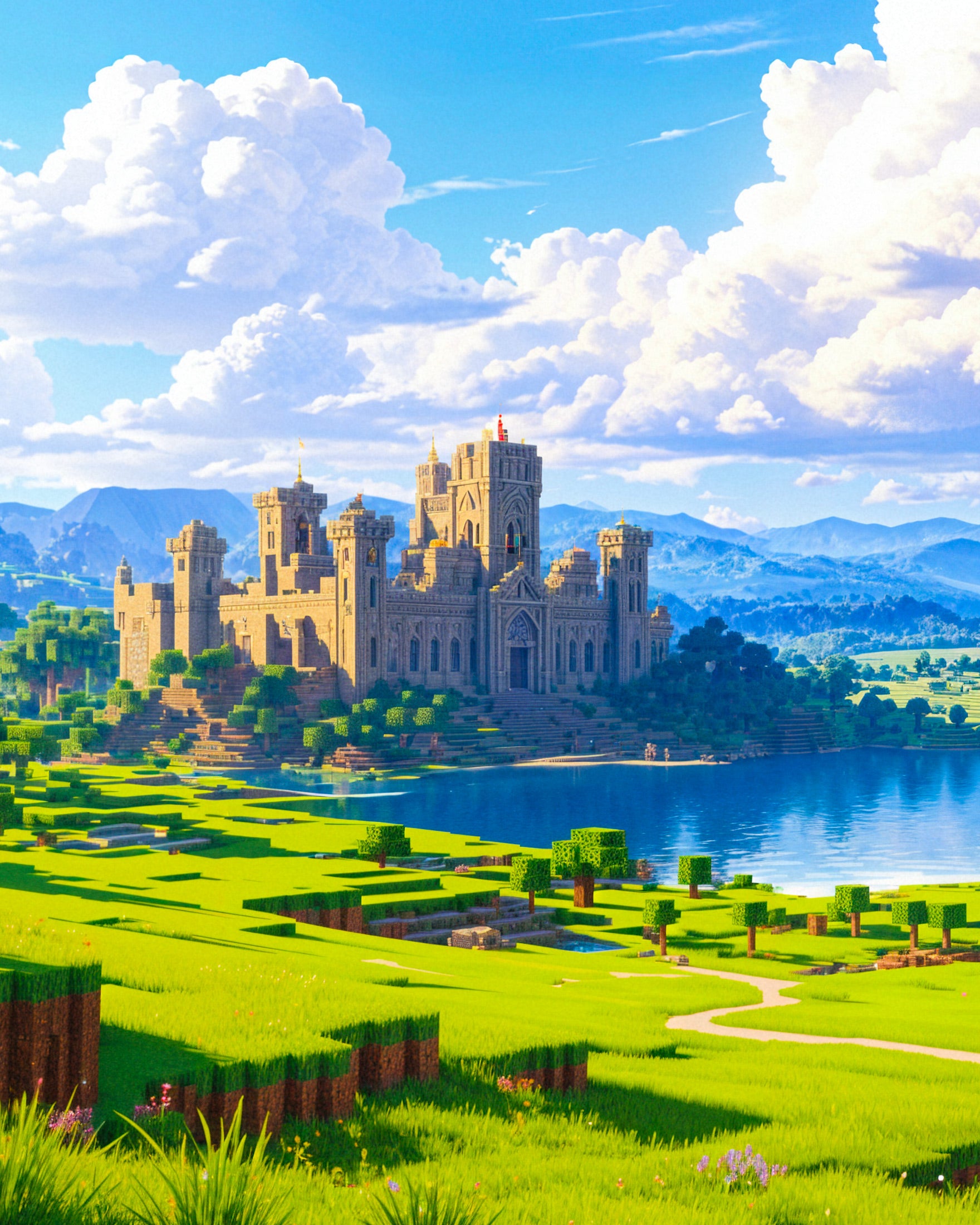 Minecraft, castello e lago - Poster