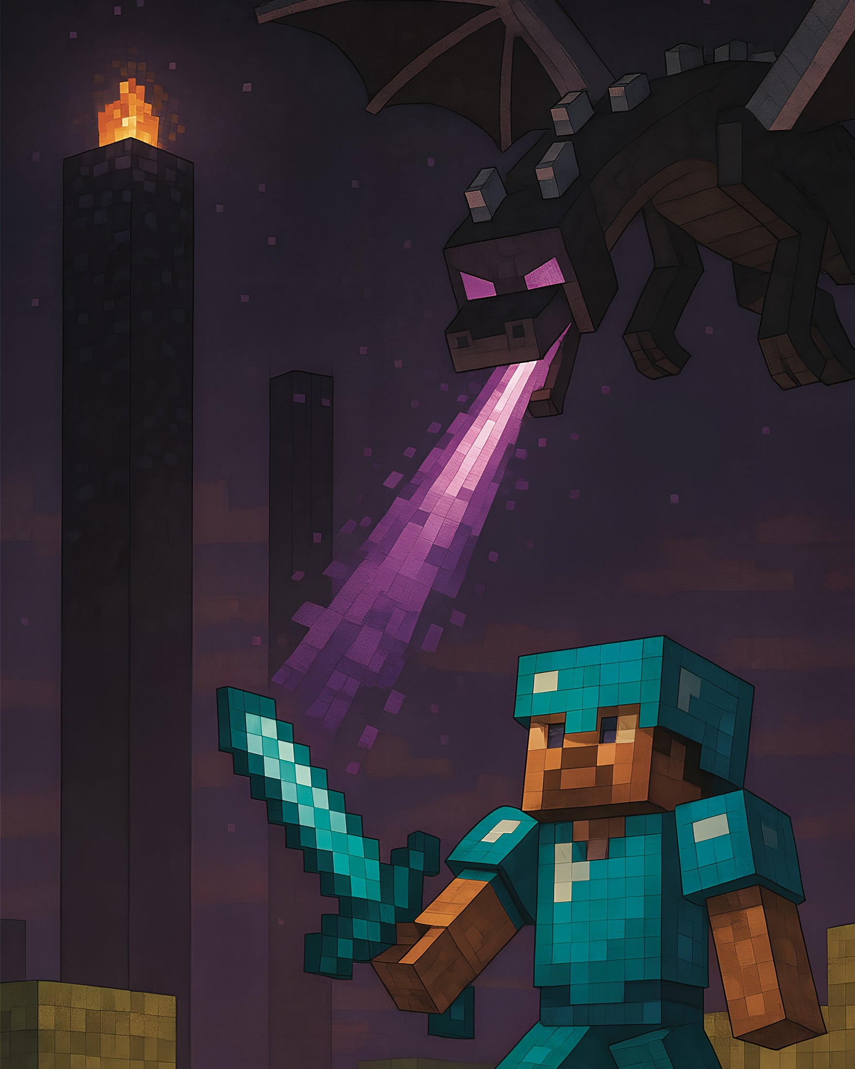 Minecraft Battaglia con il Drago Ender – poster cavaliere contro drago