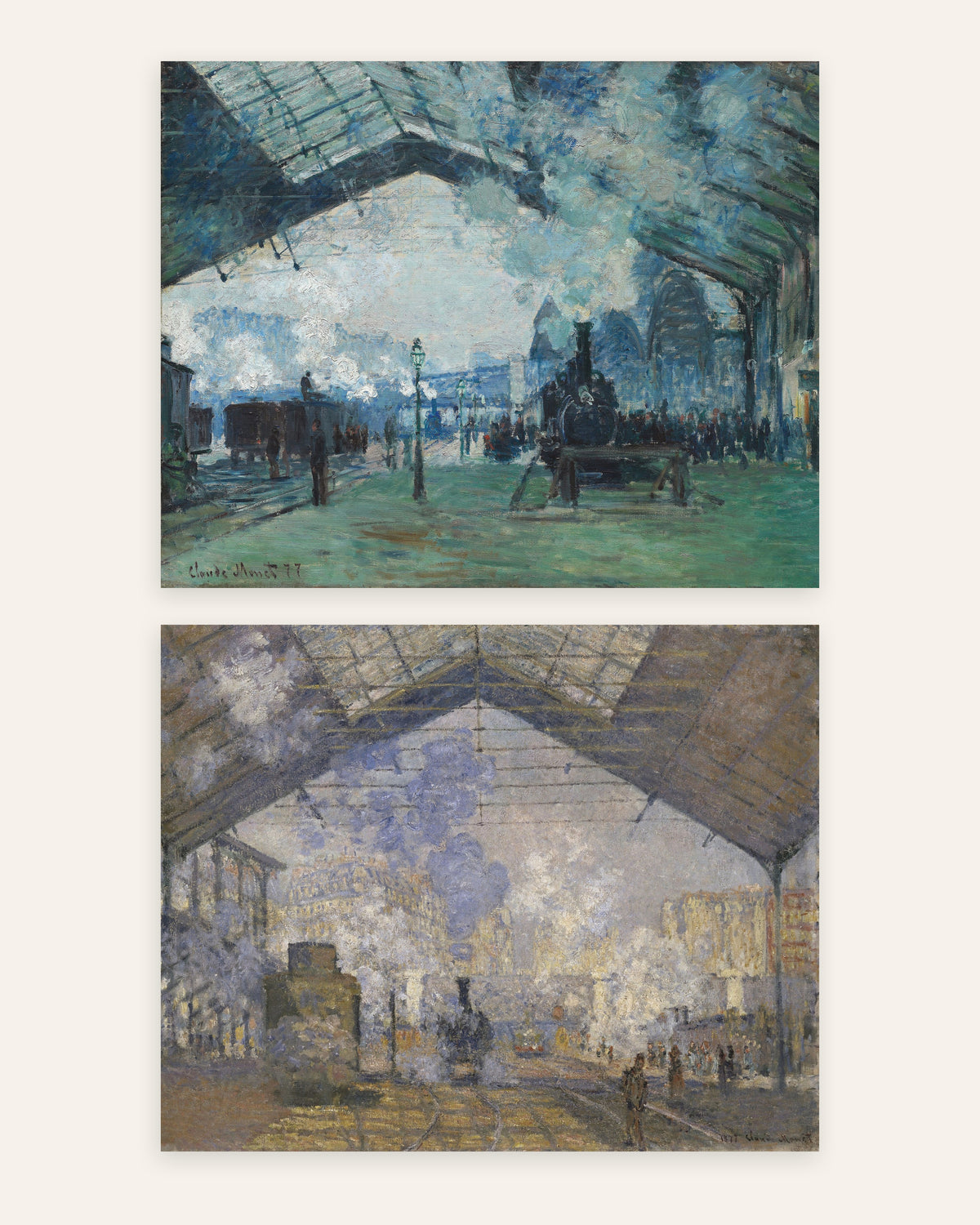 Poster di Monet, set da 2: Gare Saint-Lazare, vapore e treni, senza cornice