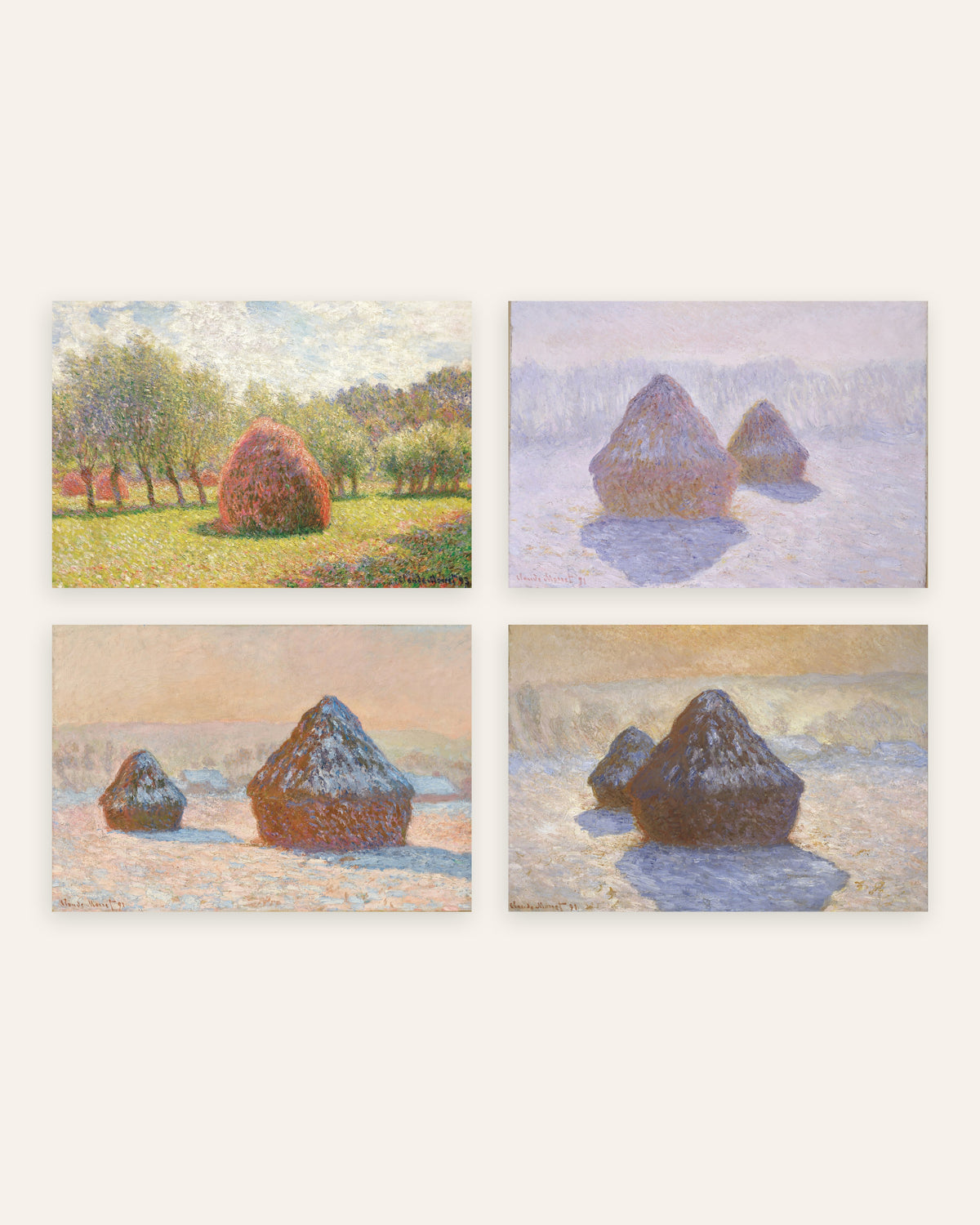 Poster di Monet, set da 4: covoni, dall’estate alla neve, senza cornice
