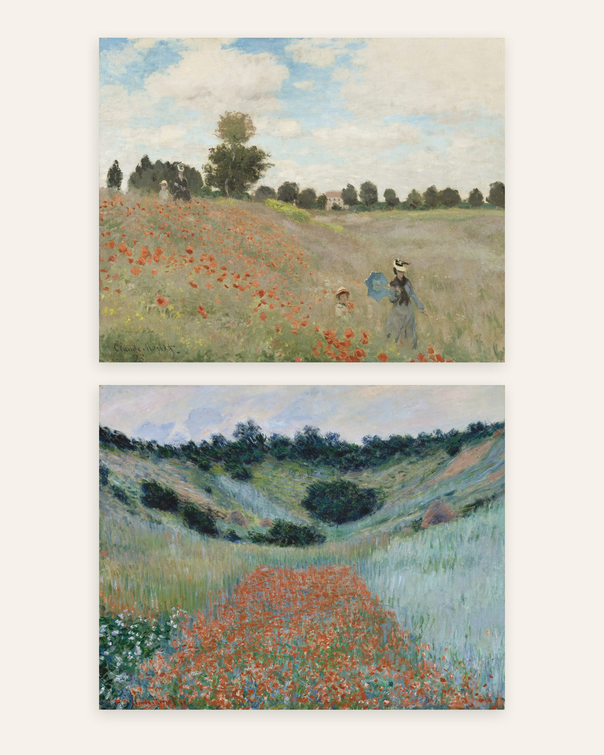 Poster di Monet, set da 2: papaveri di Argenteuil e Giverny, senza cornice