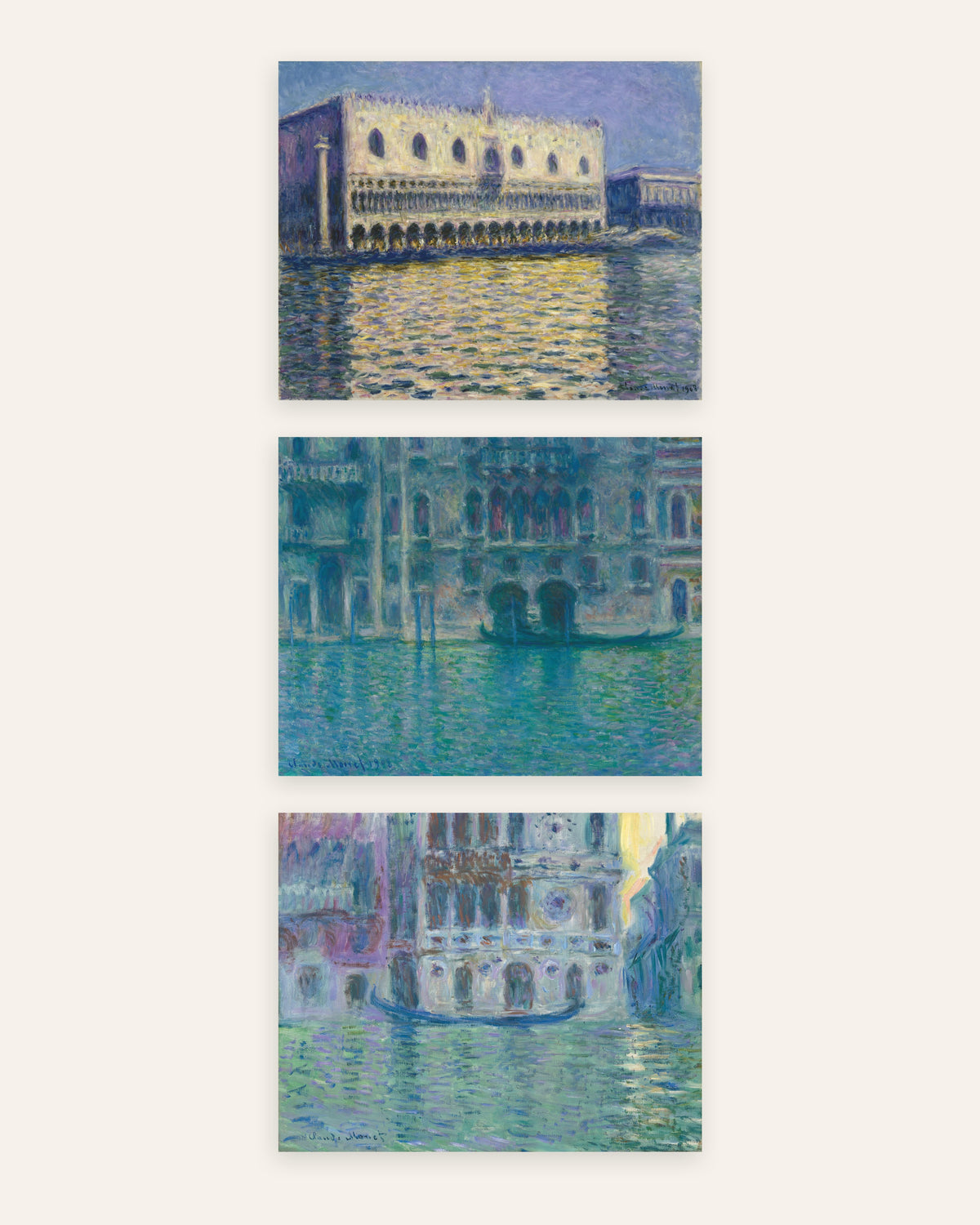 Poster di Monet, set da 3: Venezia, Palazzo Ducale, Palazzo da Mula e Dario, senza cornice