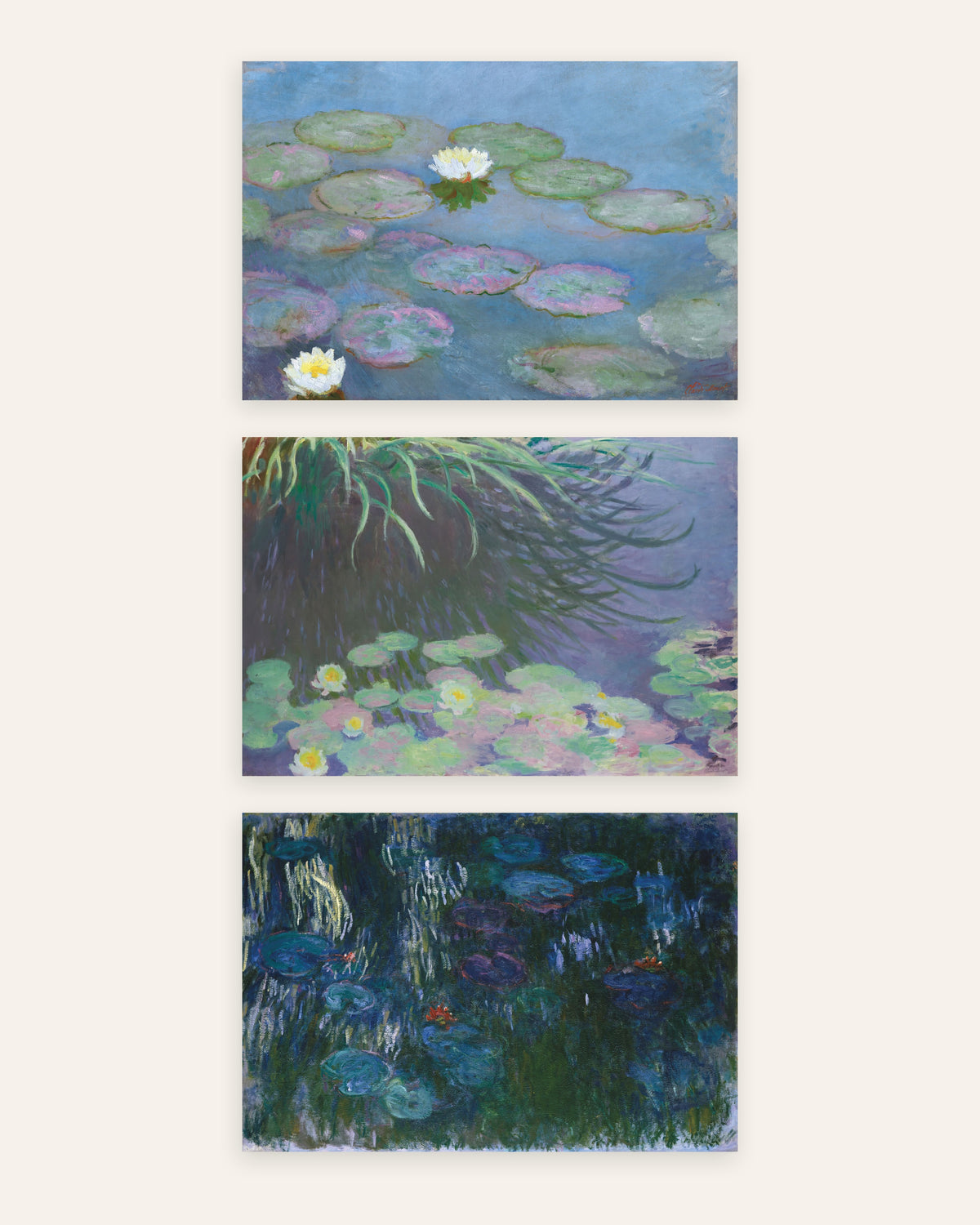 Poster di Monet, set da 3: Ninfee, primi e ultimi panorami, senza cornice