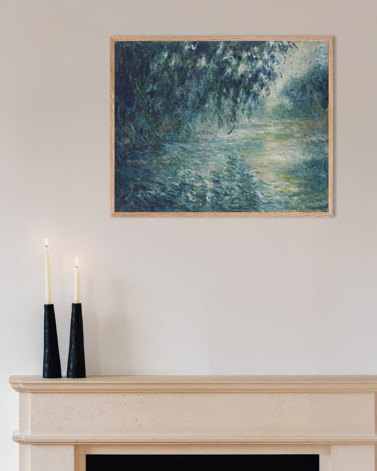 Poster Mattino sulla Senna (1898) di Claude Monet con cornice in legno naturale
