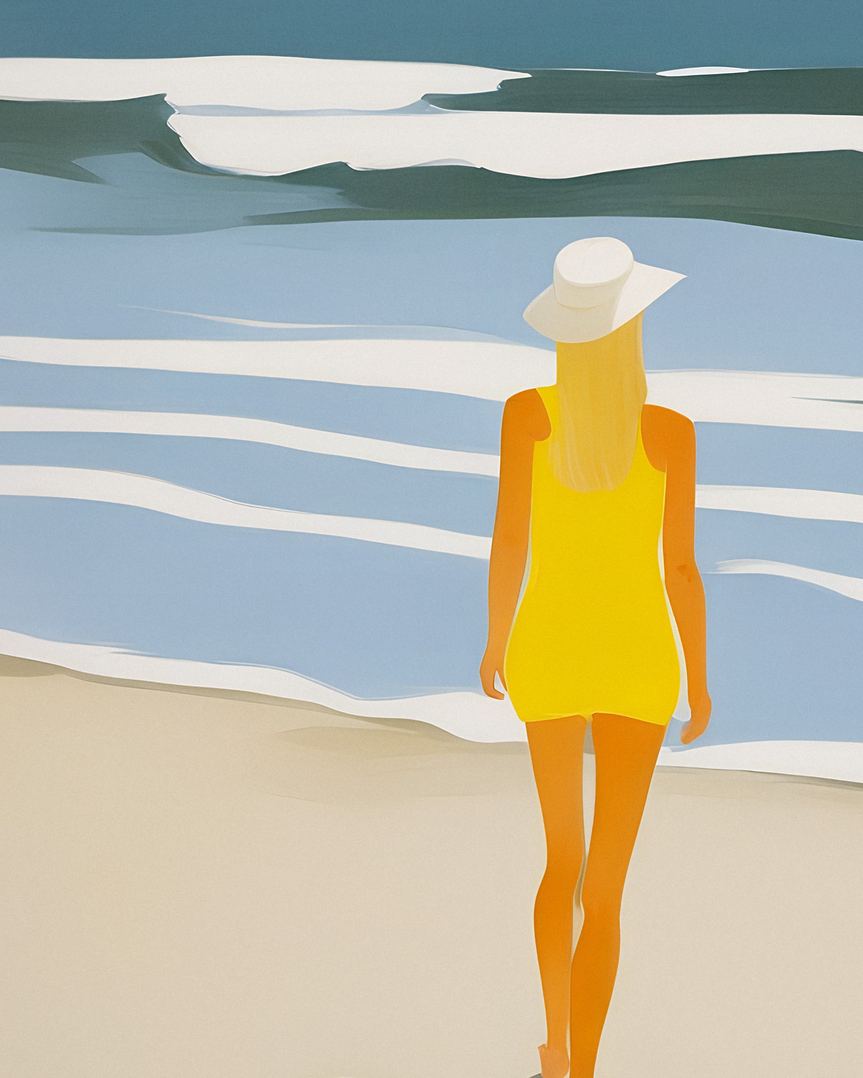 Ritratto di Nastya in Spiaggia - Stampe d'Arte Costiera Giallo Sole