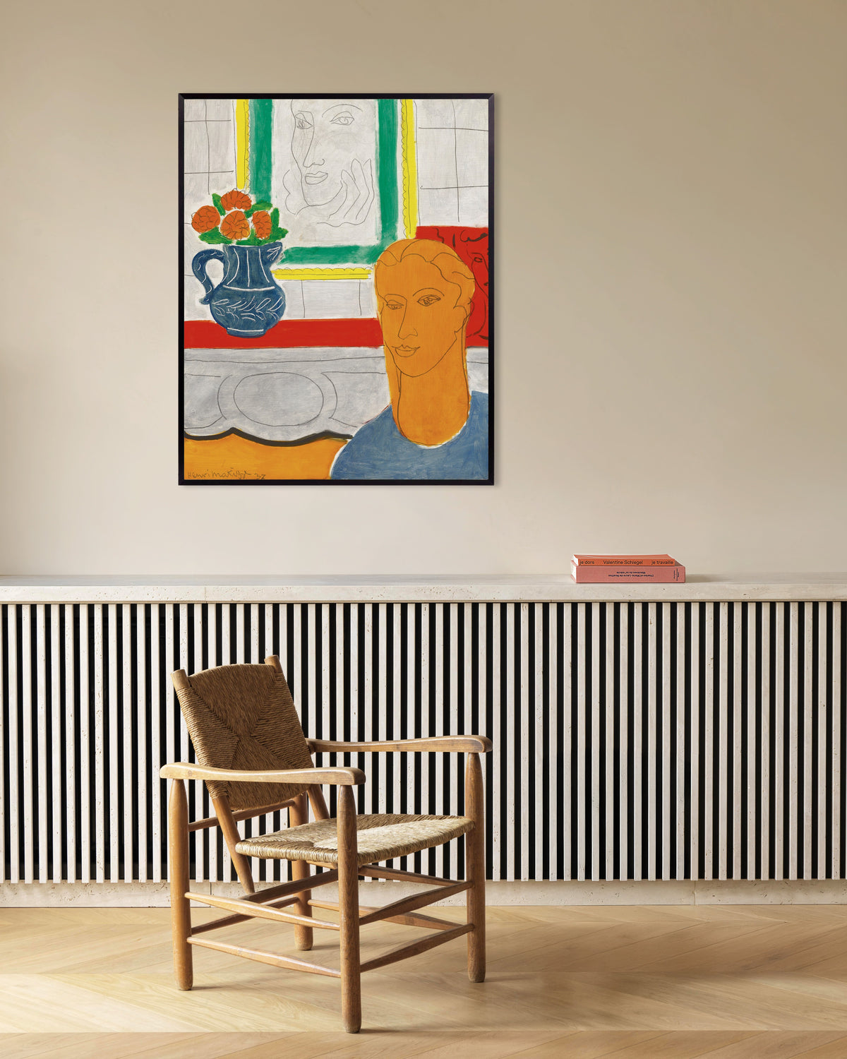 Poster di Testa ocra (Figura e bouquet) (1937) di Henri Matisse, con cornice in metallo