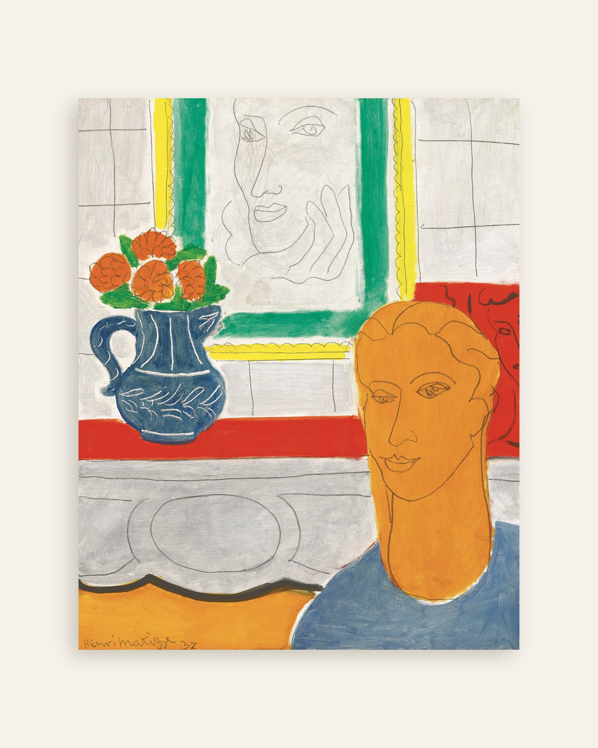 Poster di Testa ocra (Figura e bouquet) (1937) di Henri Matisse, miniatura
