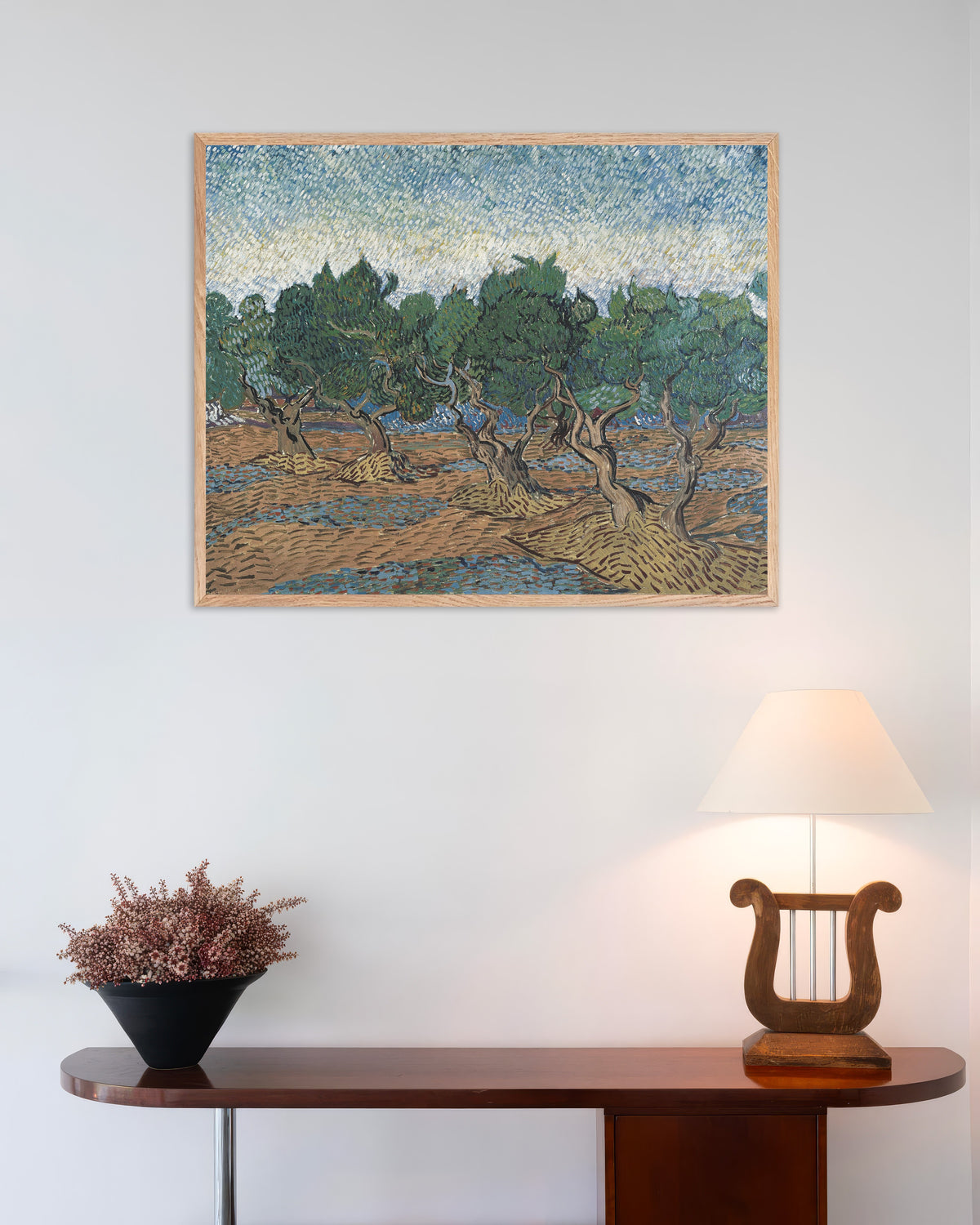 Poster di Uliveto (1889) di Vincent van Gogh, con cornice in legno naturale