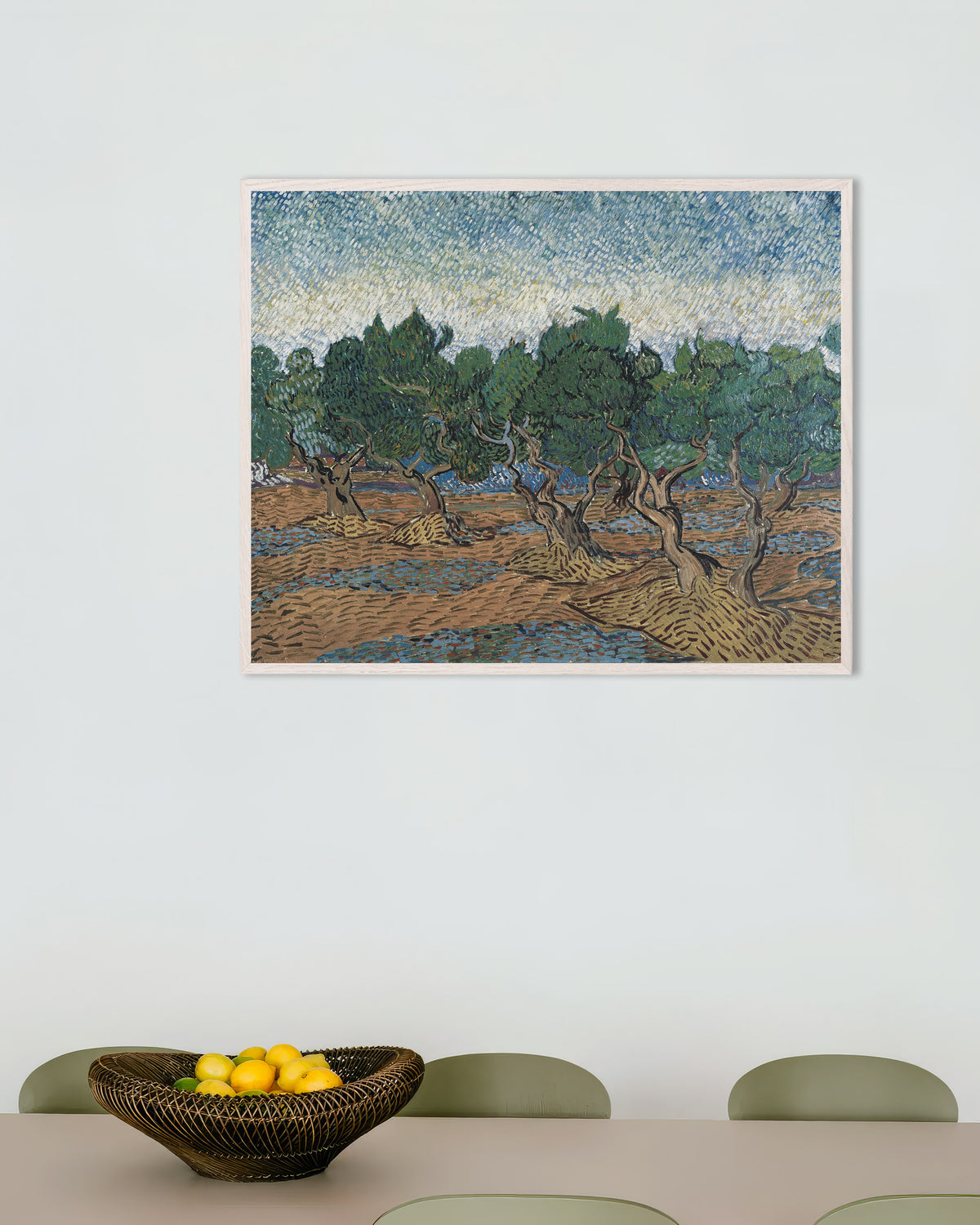 Poster di Uliveto (1889) di Vincent van Gogh, con cornice in legno bianco