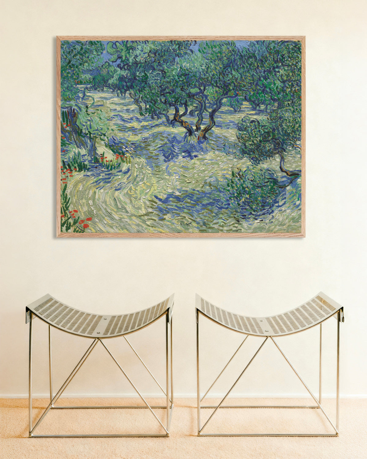 Poster di Uliveto (1889) di Vincent van Gogh, con cornice in legno naturale