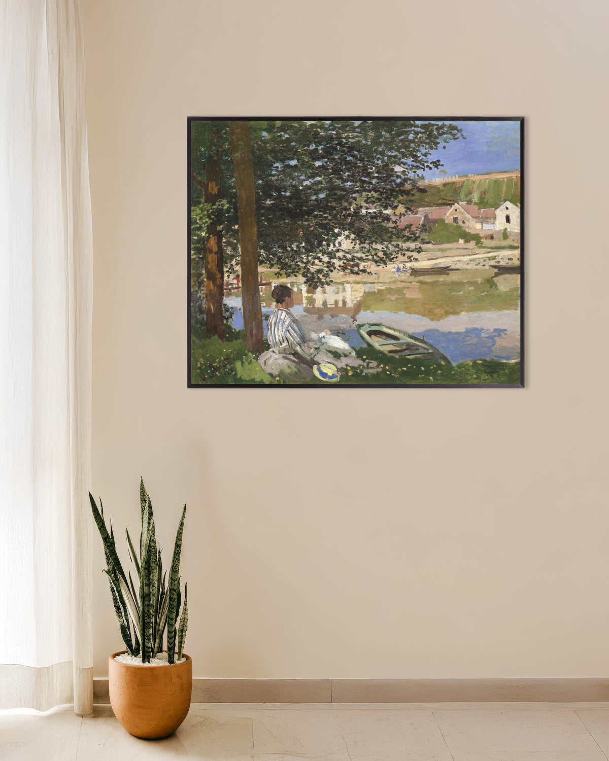 Poster Sulla riva della Senna, Bennecourt (1868) di Claude Monet con cornice in metallo