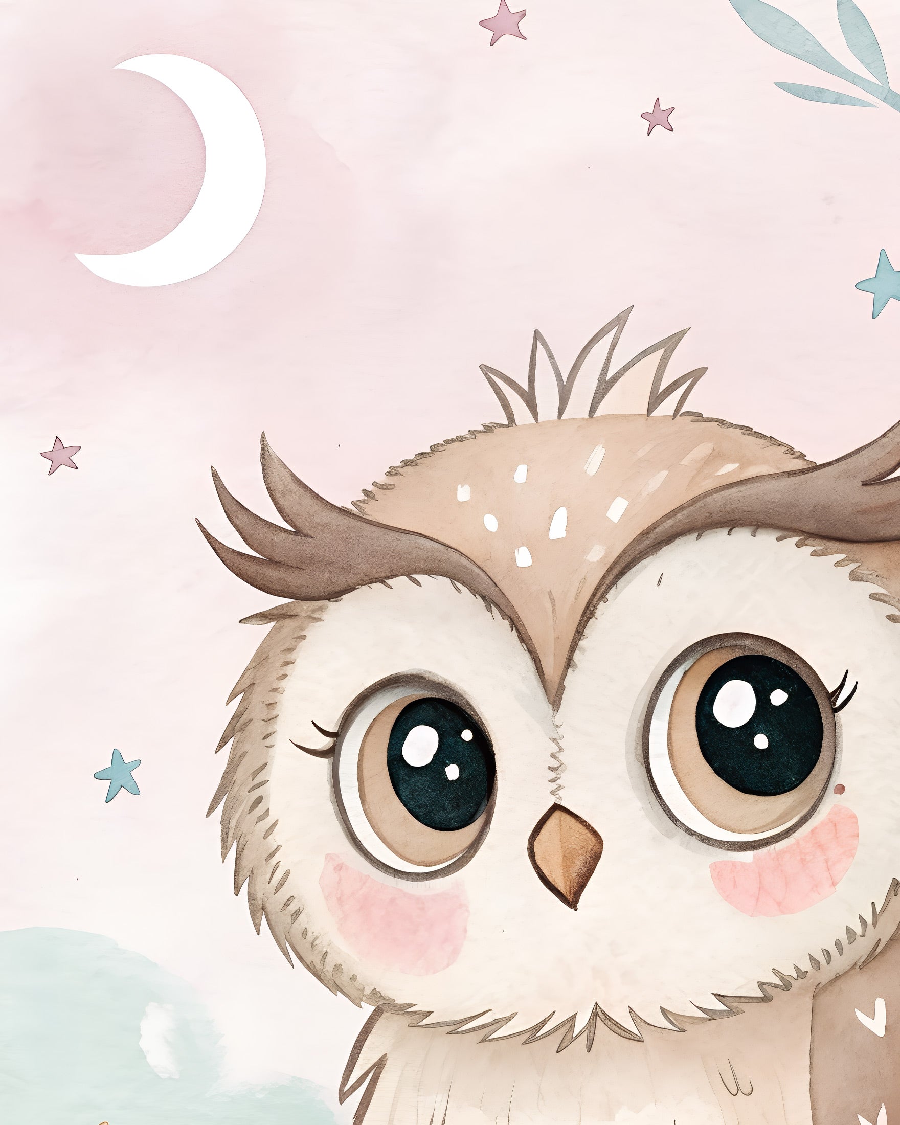 Poster Gufo - Stampe per Cameretta con Luna e Stelle