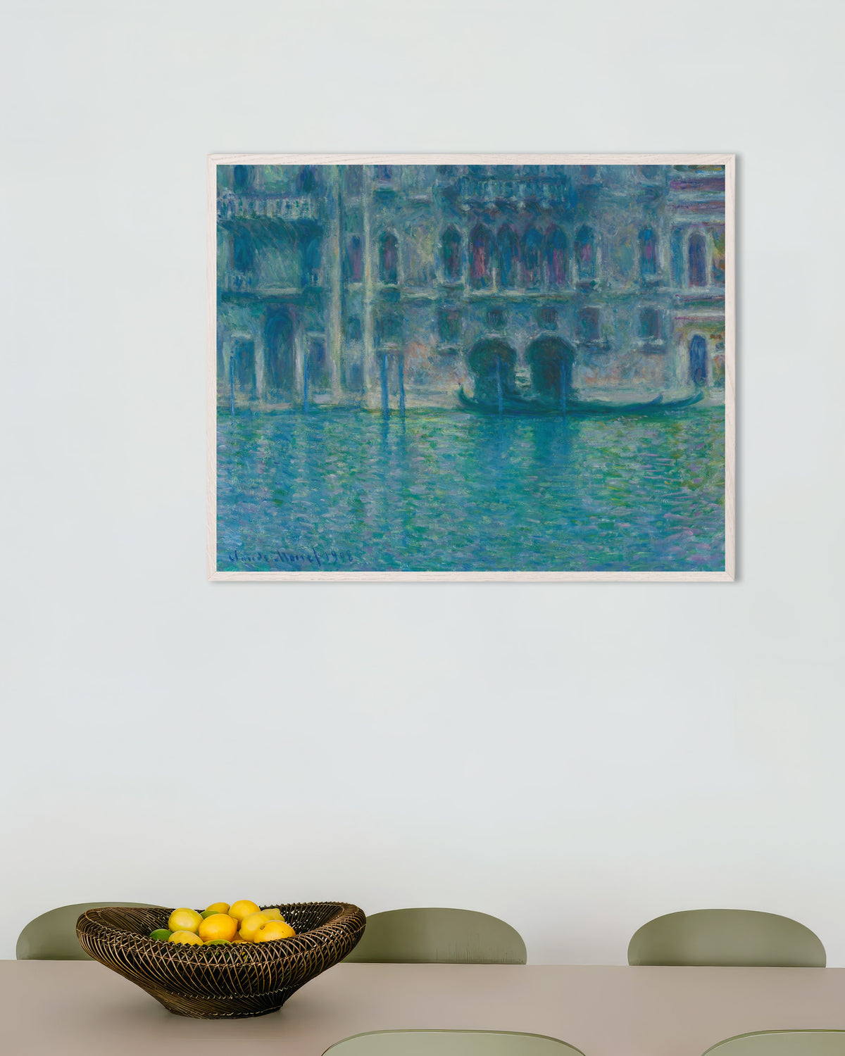 Poster Palazzo da Mula, Venezia (1908) di Claude Monet con cornice in legno bianco