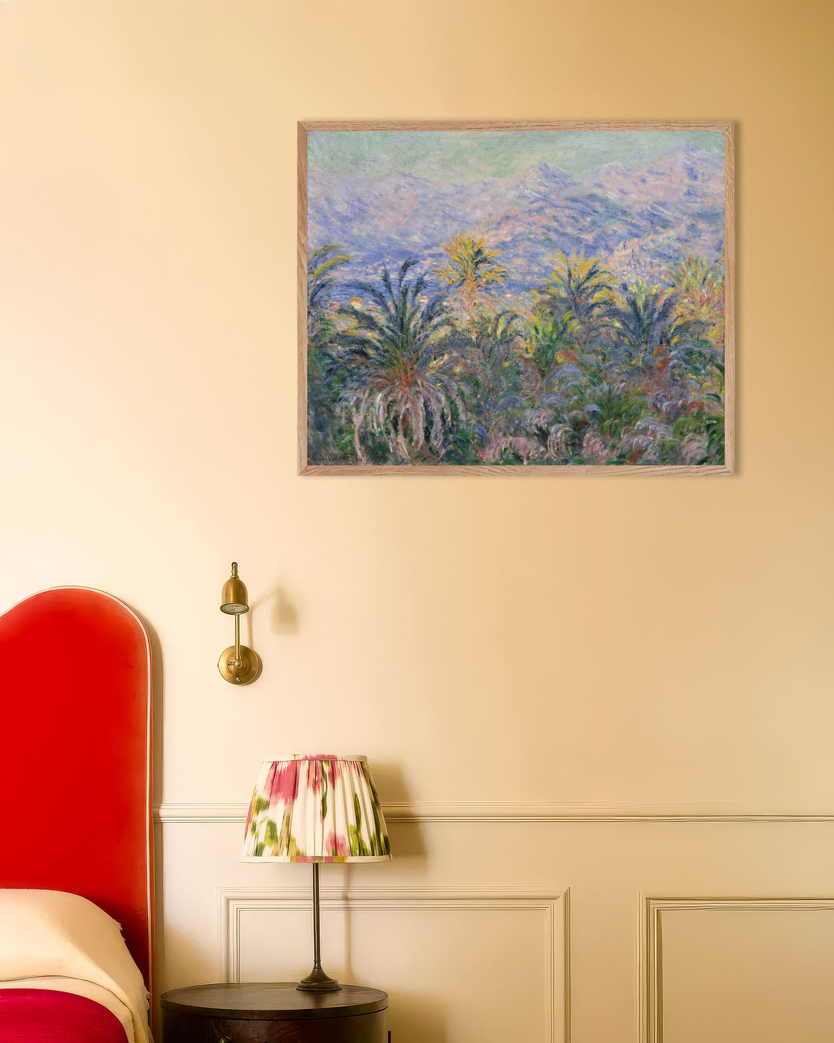 Poster Palme a Bordighera (1884) di Claude Monet con cornice in legno naturale