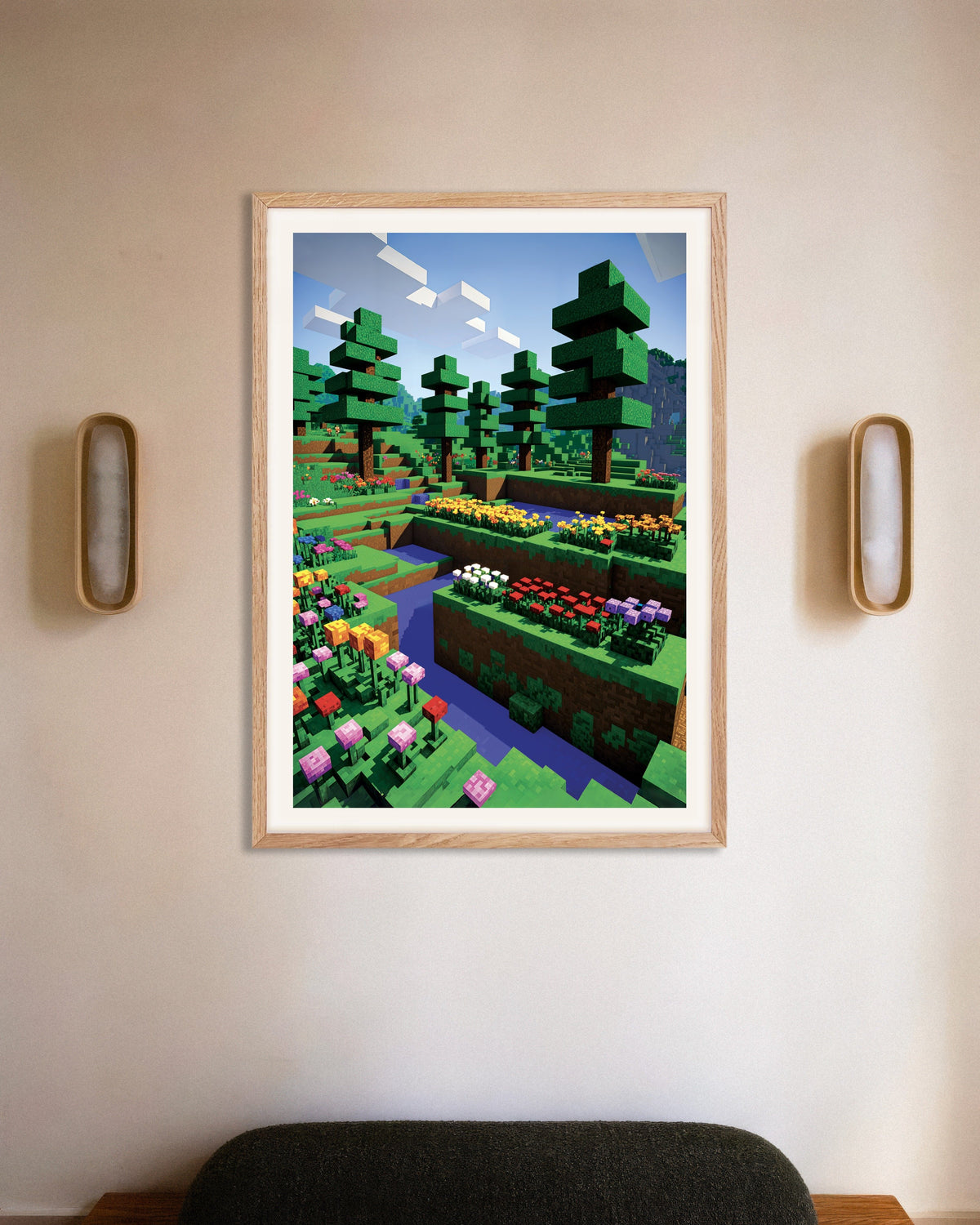 Poster di Fiori pixelati, con cornice in legno naturale