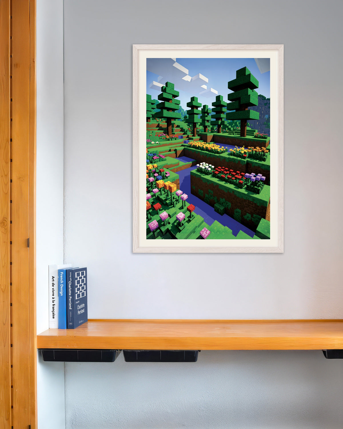 Poster di Fiori pixelati, con cornice in legno bianco