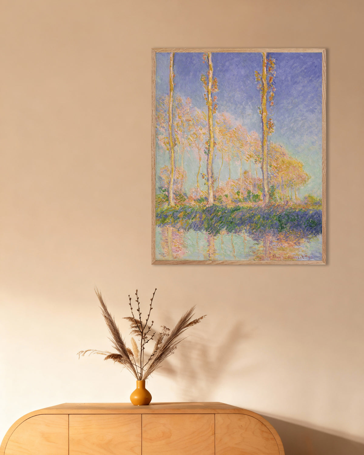 Poster Pioppi (1891) di Claude Monet con cornice in legno naturale